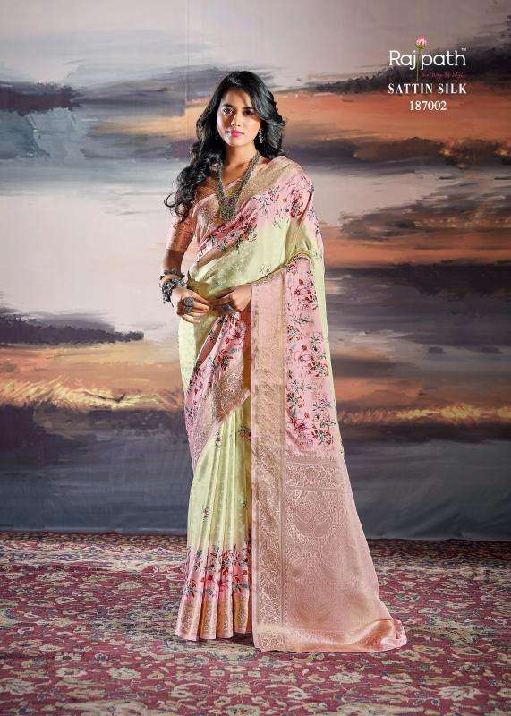RAJPATH PRESENTS PRATISHTHA SILK 187001-187006 SATIN BEST SAREES CATALOG WHOLESALER AND EXPORTER 