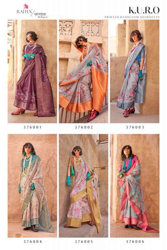 RAJTEX PRESENTS KURO HANDLOOM GEORGETTE POPULAR DESIGN SAREES CATALOG WHOLESALER AND EXPORTER 