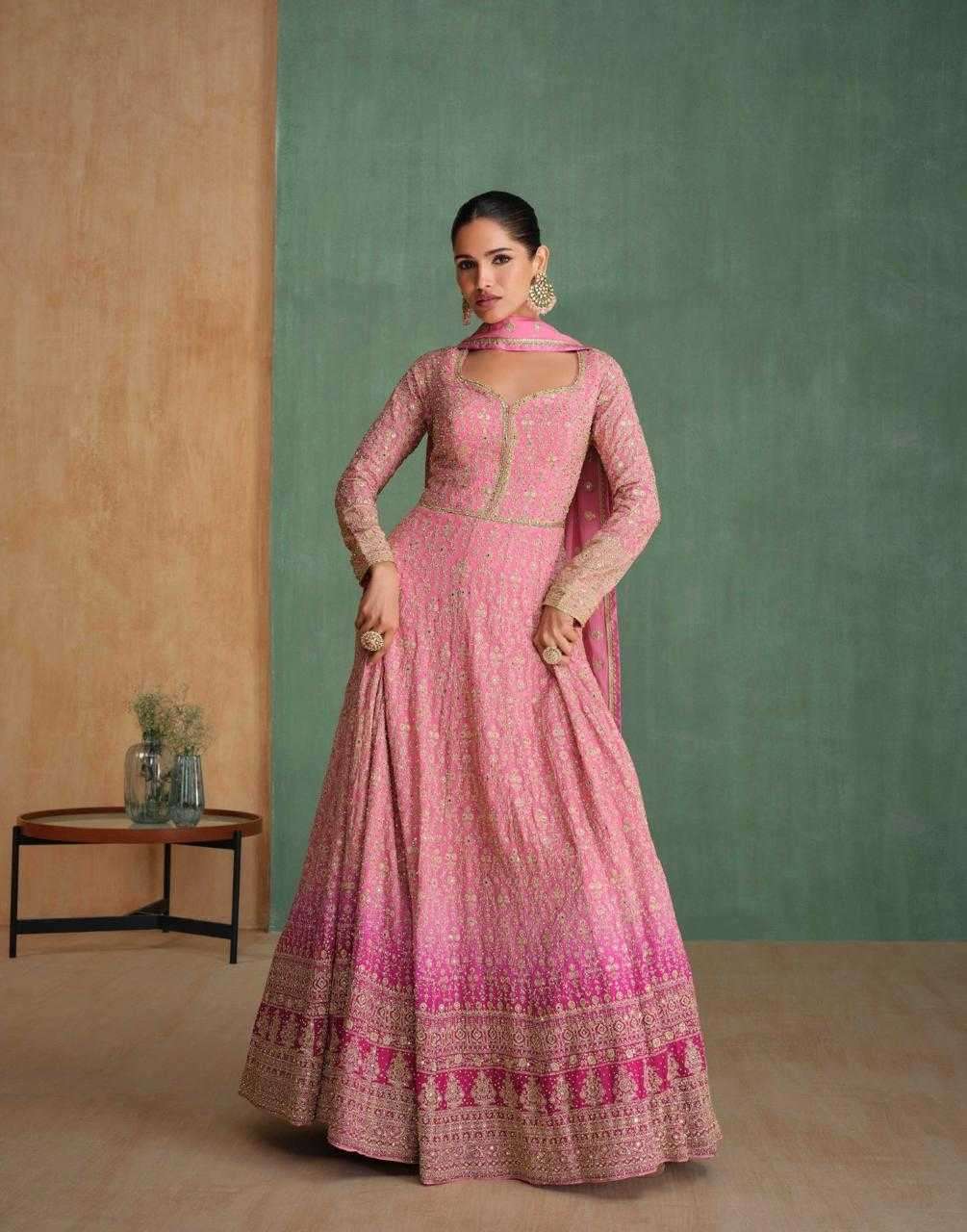 SAYURI DESIGNER PREENST ARZOO EMBROIDERY WORK GEORGETTE READYMADE GOWN SET CATALOG WHOLESALER AND EXPORTER 