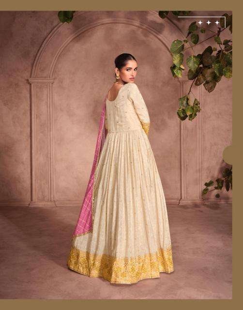 SAYURI DESIGNER PRESENTS GUNJAN VISCOSE JACQUARD SILK FESTIVAL WEAR READYMADE GOWN CATALOG WHOLESALER AND EXPORTER 