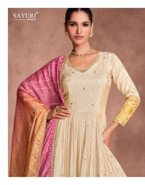 SAYURI DESIGNER PRESENTS GUNJAN VISCOSE JACQUARD SILK FESTIVAL WEAR READYMADE GOWN CATALOG WHOLESALER AND EXPORTER 
