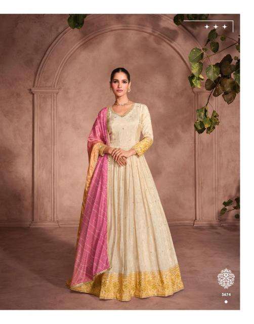 SAYURI DESIGNER PRESENTS GUNJAN VISCOSE JACQUARD SILK FESTIVAL WEAR READYMADE GOWN CATALOG WHOLESALER AND EXPORTER 