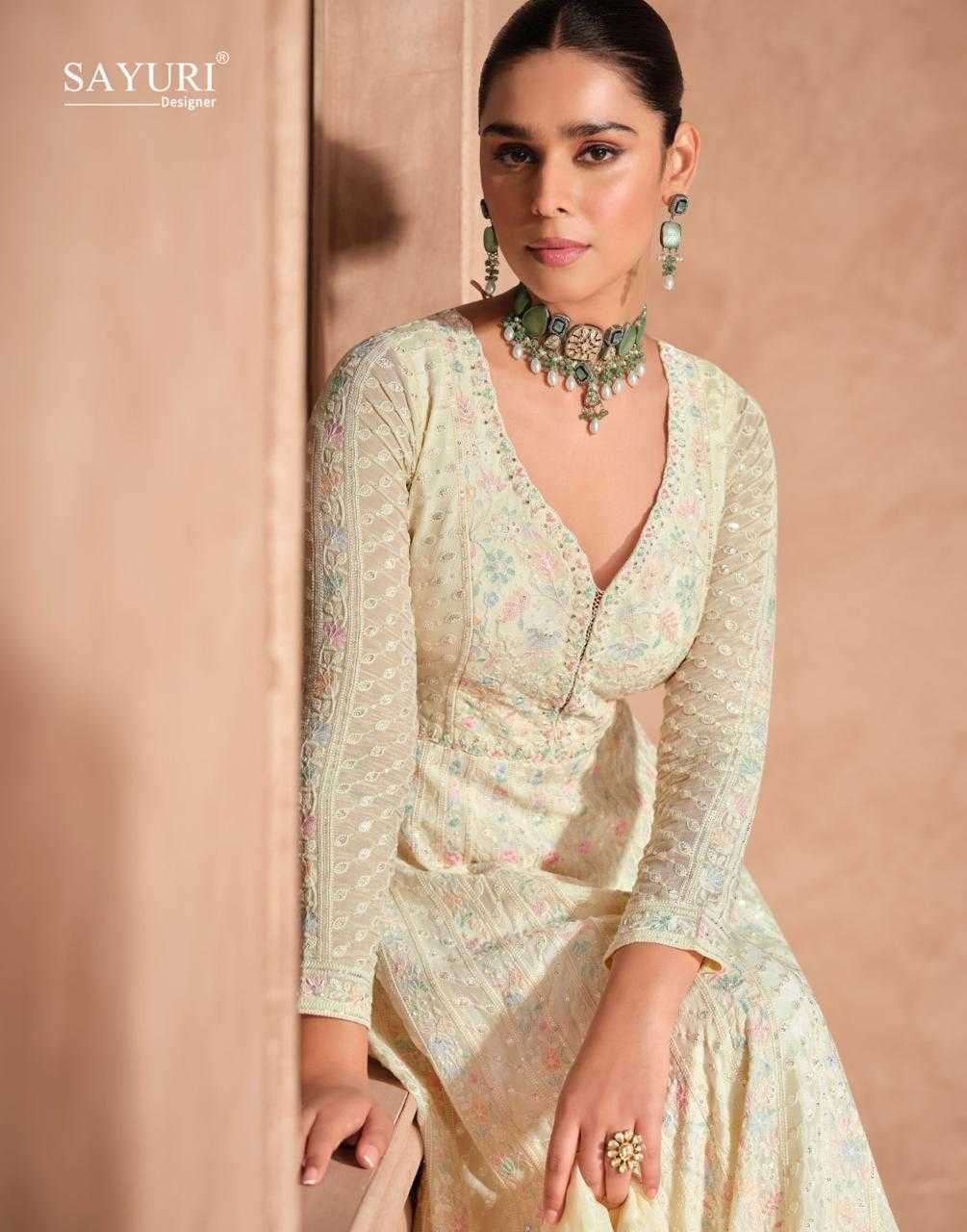 SAYURI DESIGNER PRESENTS IZHAR GEORGETTE FULLY STITCH TRADITIONAL GOWN CATALOG WHOLESALER AND EXPORTER 