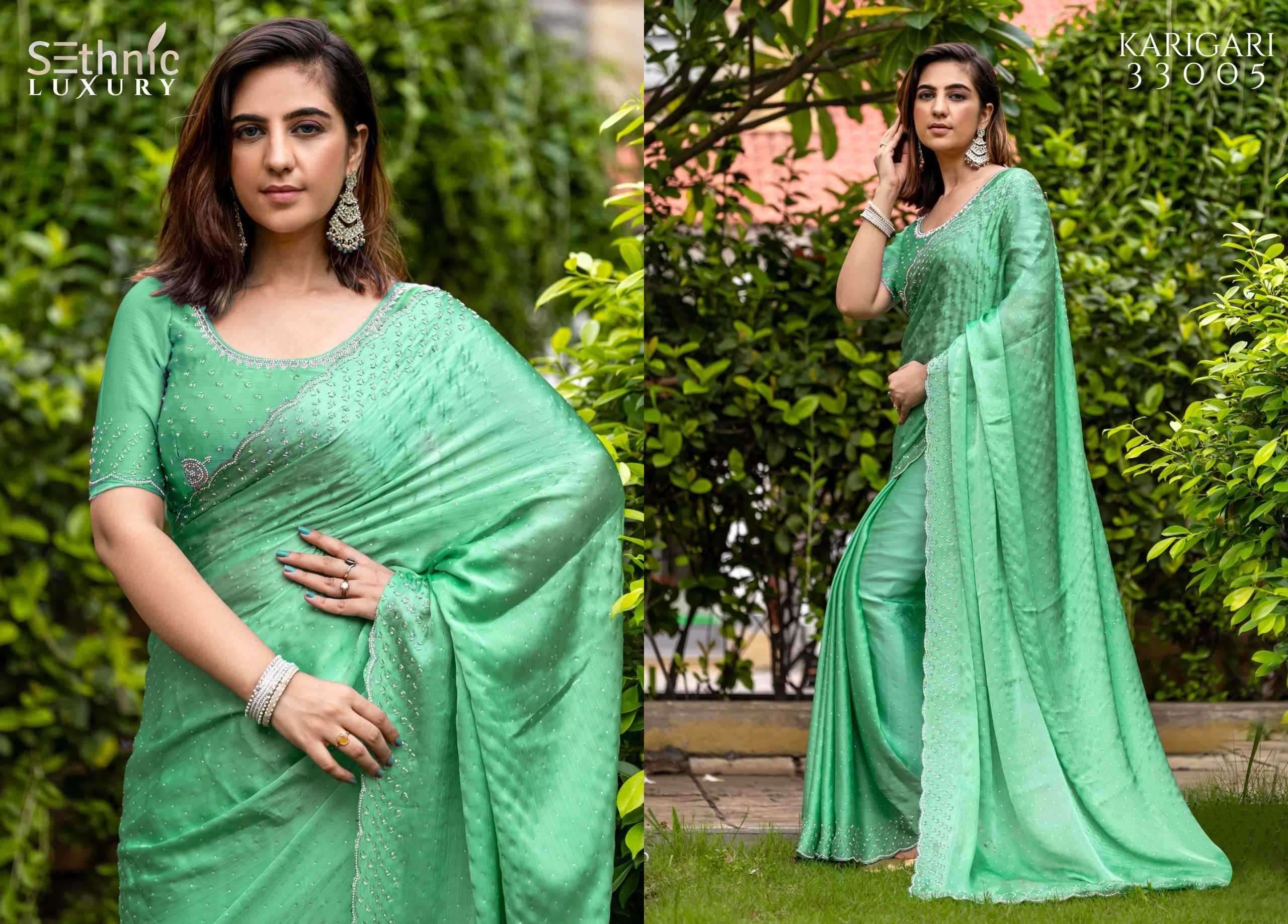 SETHNIC PRESENTS LIFESTYLE KARIGARI VOL-2 SATIN CHIFFON PARTY WEAR BEAUTIFUL SAREES CATALOG WHOLESALER AND EXPORTER 