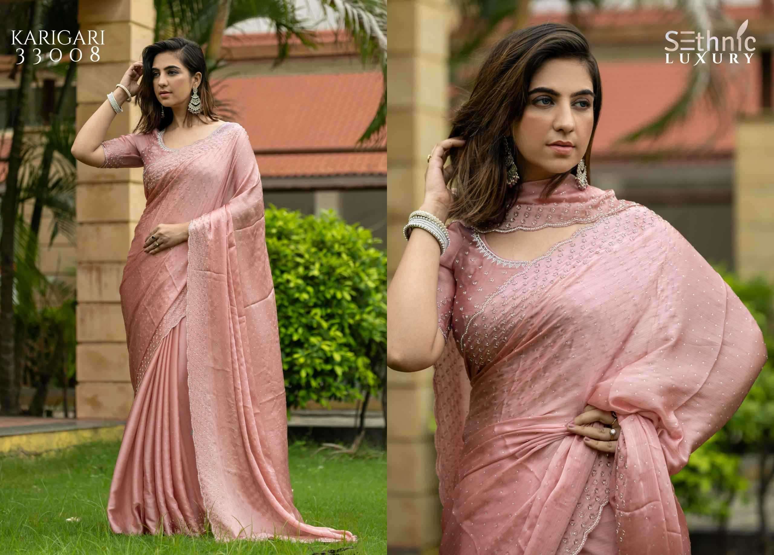 SETHNIC PRESENTS LIFESTYLE KARIGARI VOL-2 SATIN CHIFFON PARTY WEAR BEAUTIFUL SAREES CATALOG WHOLESALER AND EXPORTER 