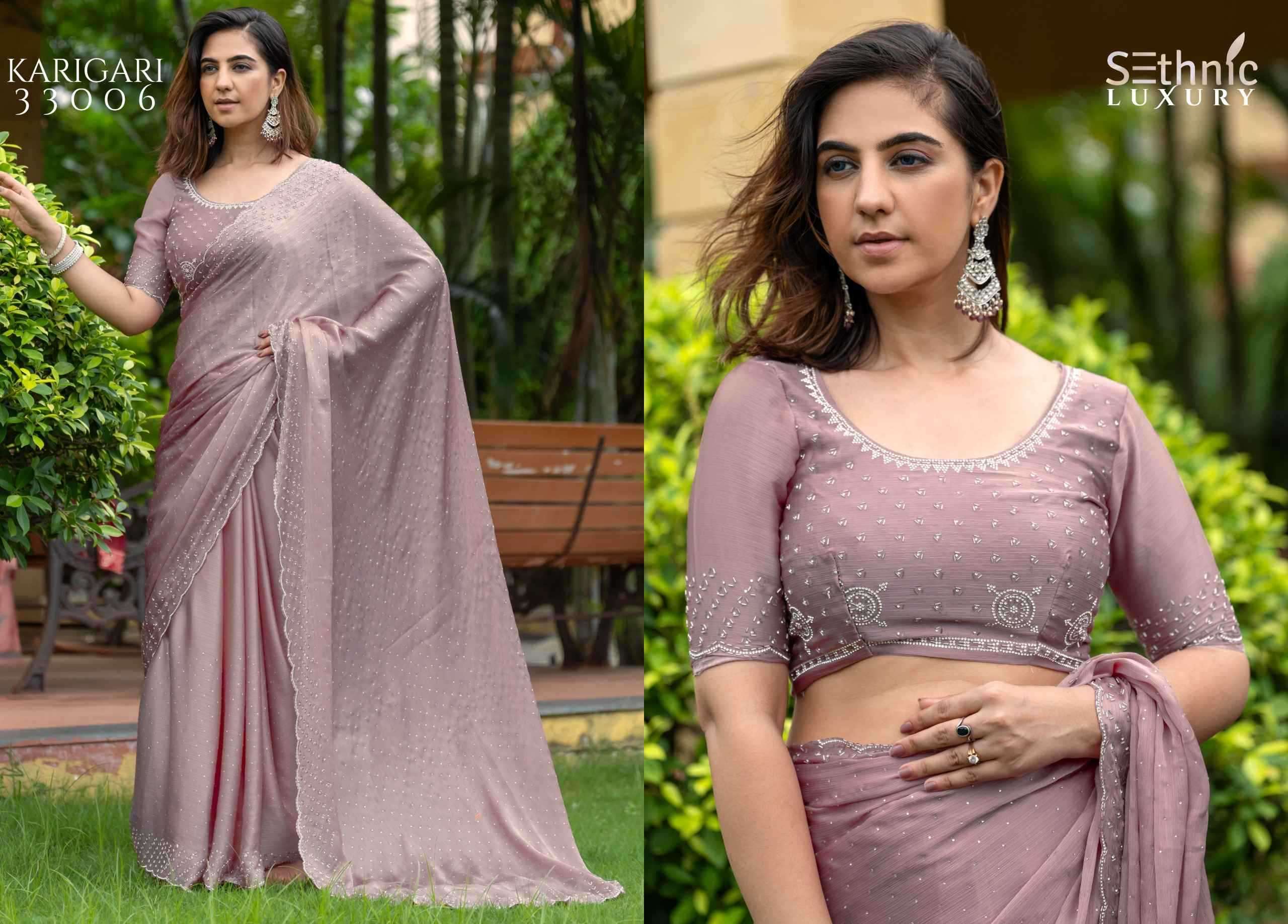 SETHNIC PRESENTS LIFESTYLE KARIGARI VOL-2 SATIN CHIFFON PARTY WEAR BEAUTIFUL SAREES CATALOG WHOLESALER AND EXPORTER 