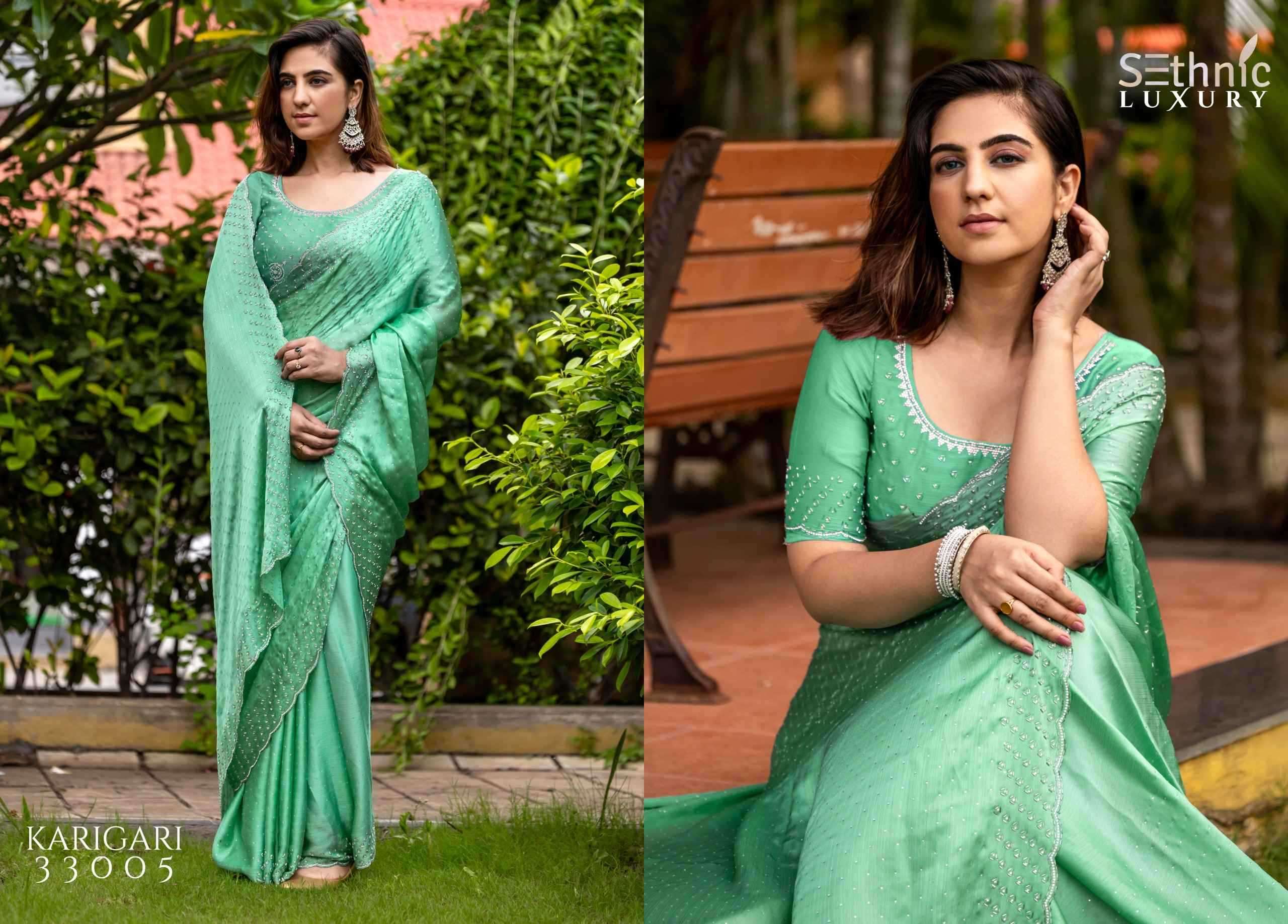 SETHNIC PRESENTS LIFESTYLE KARIGARI VOL-2 SATIN CHIFFON PARTY WEAR BEAUTIFUL SAREES CATALOG WHOLESALER AND EXPORTER 