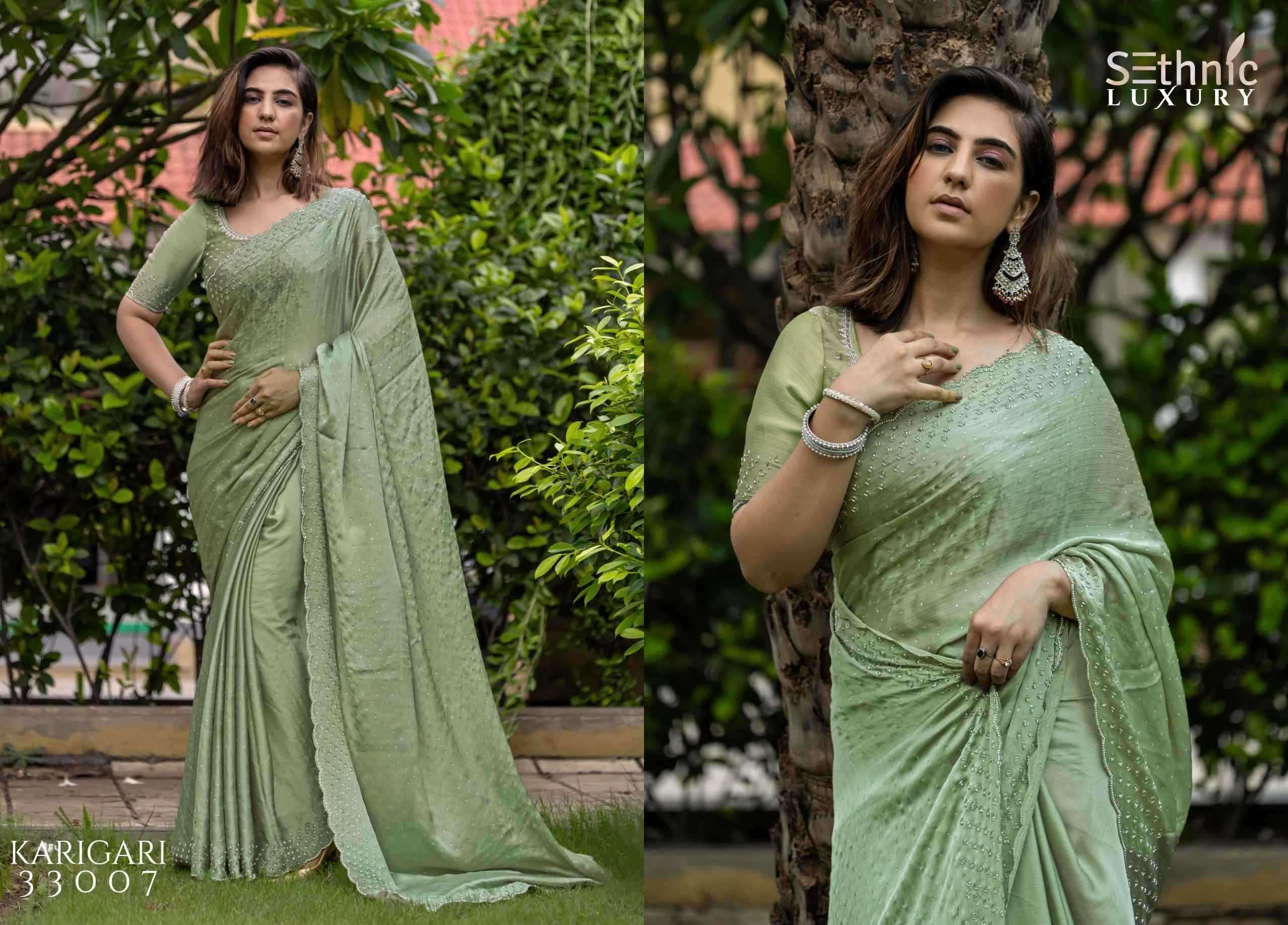SETHNIC PRESENTS LIFESTYLE KARIGARI VOL-2 SATIN CHIFFON PARTY WEAR BEAUTIFUL SAREES CATALOG WHOLESALER AND EXPORTER 