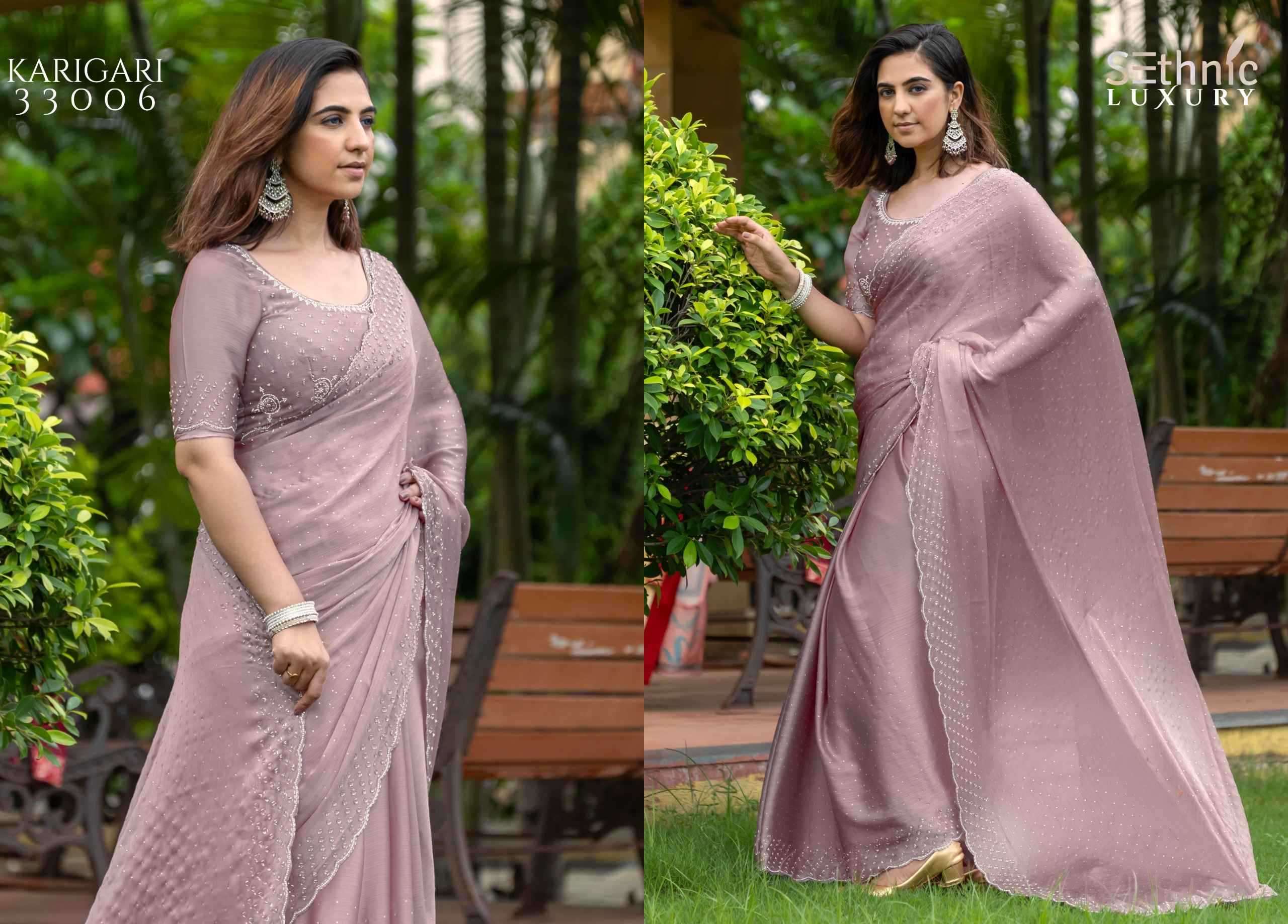 SETHNIC PRESENTS LIFESTYLE KARIGARI VOL-2 SATIN CHIFFON PARTY WEAR BEAUTIFUL SAREES CATALOG WHOLESALER AND EXPORTER 