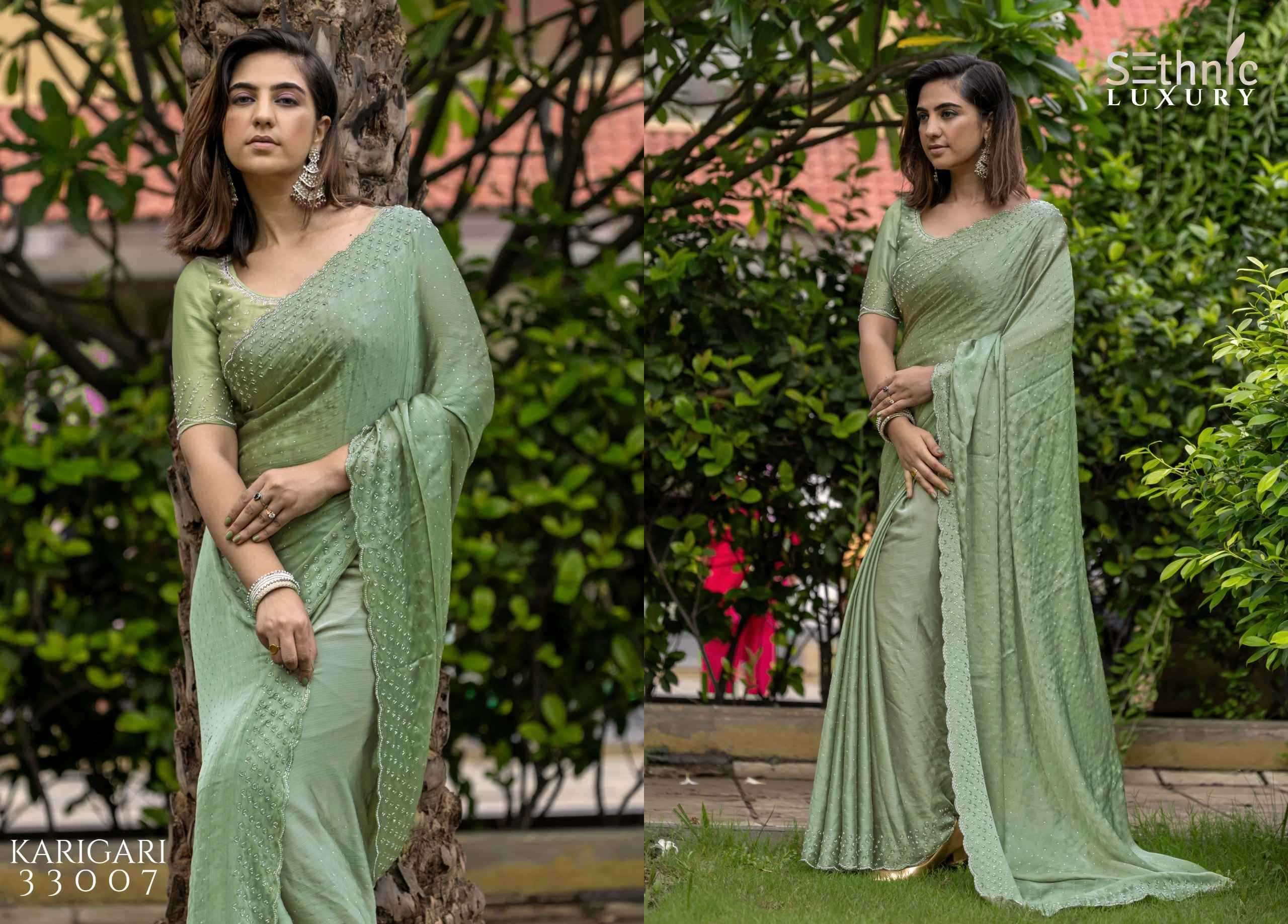 SETHNIC PRESENTS LIFESTYLE KARIGARI VOL-2 SATIN CHIFFON PARTY WEAR BEAUTIFUL SAREES CATALOG WHOLESALER AND EXPORTER 