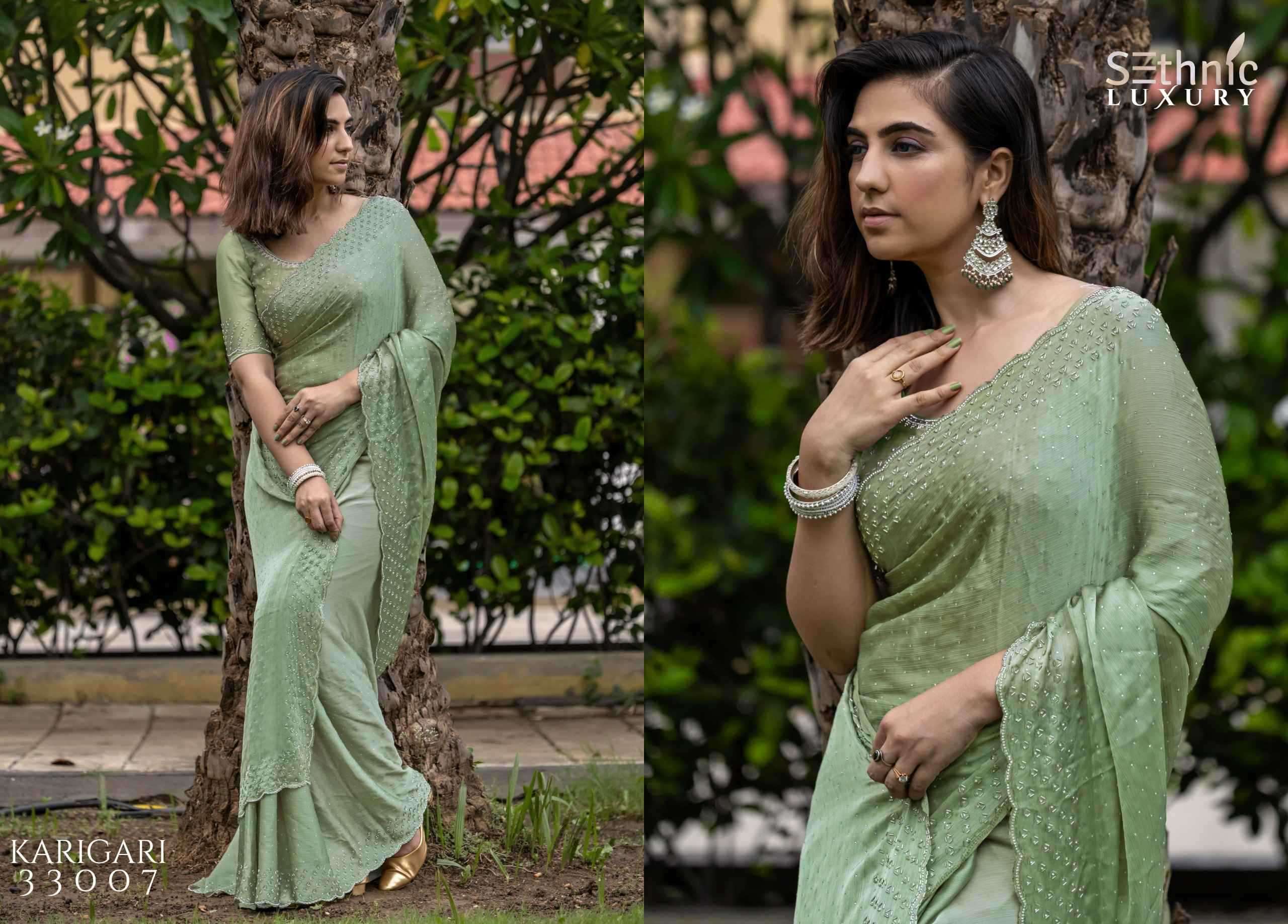 SETHNIC PRESENTS LIFESTYLE KARIGARI VOL-2 SATIN CHIFFON PARTY WEAR BEAUTIFUL SAREES CATALOG WHOLESALER AND EXPORTER 