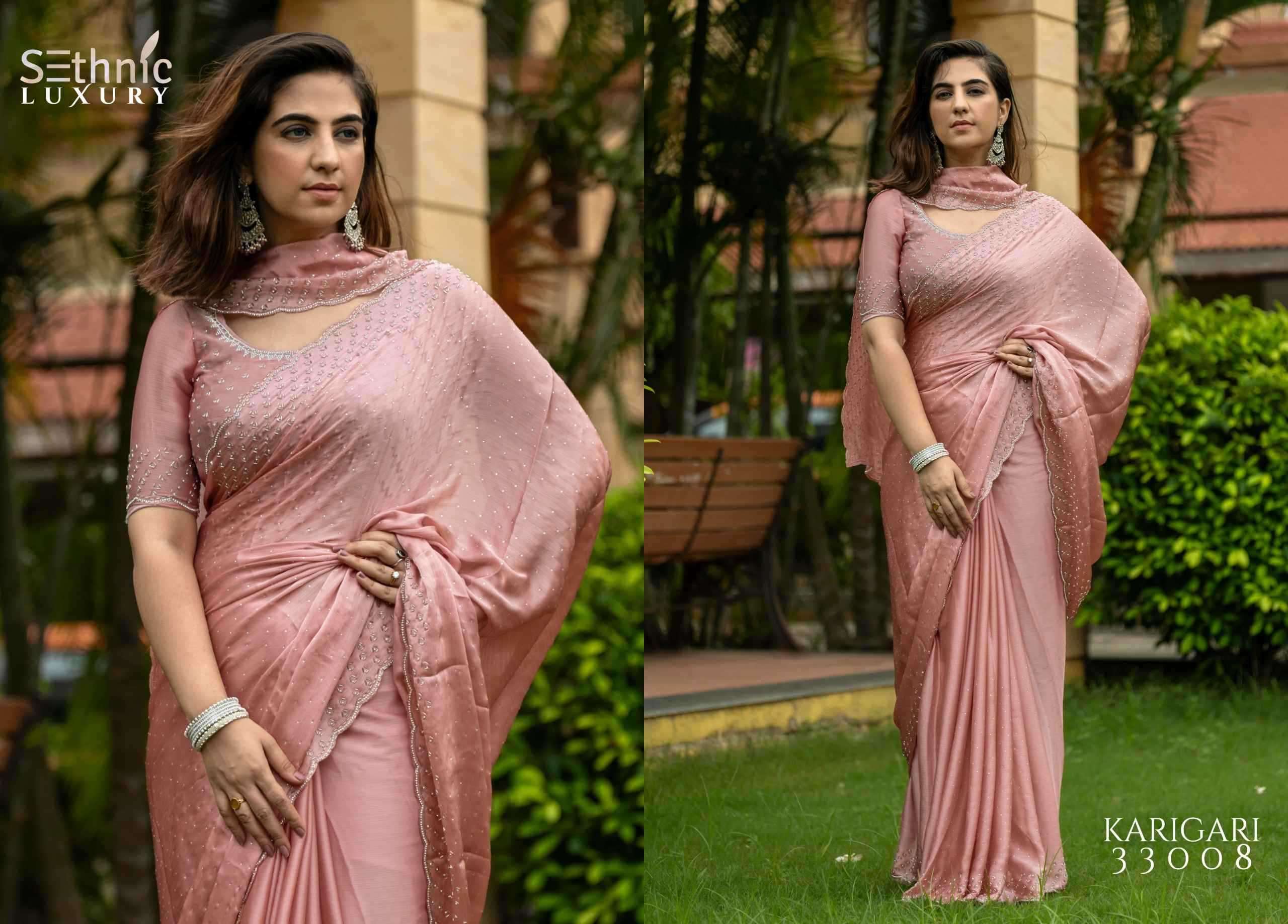 SETHNIC PRESENTS LIFESTYLE KARIGARI VOL-2 SATIN CHIFFON PARTY WEAR BEAUTIFUL SAREES CATALOG WHOLESALER AND EXPORTER 