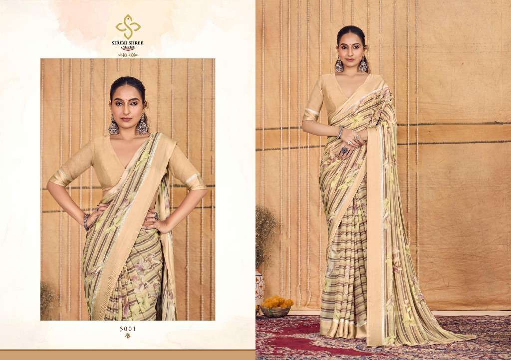 SHUBH SHREE CREATION PRESENTS TIRAMISU VOL-3 UNIQUE PRINT CHIFFON SAREES CATALOG WHOLESALER AND EXPORTER 