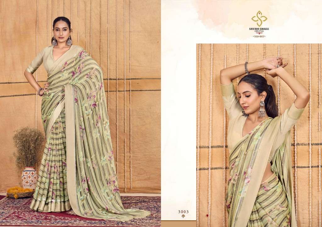 SHUBH SHREE CREATION PRESENTS TIRAMISU VOL-3 UNIQUE PRINT CHIFFON SAREES CATALOG WHOLESALER AND EXPORTER 