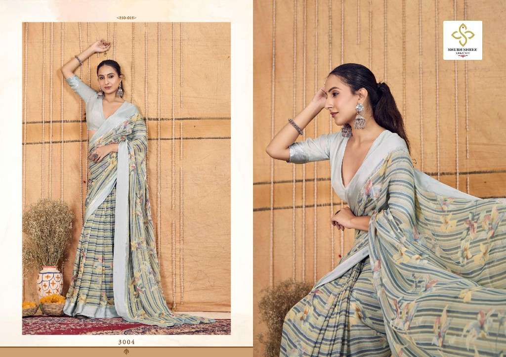 SHUBH SHREE CREATION PRESENTS TIRAMISU VOL-3 UNIQUE PRINT CHIFFON SAREES CATALOG WHOLESALER AND EXPORTER 