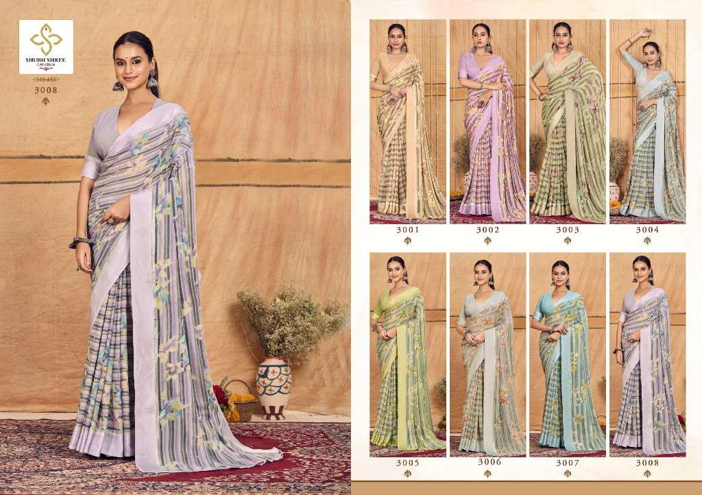 SHUBH SHREE CREATION PRESENTS TIRAMISU VOL-3 UNIQUE PRINT CHIFFON SAREES CATALOG WHOLESALER AND EXPORTER 
