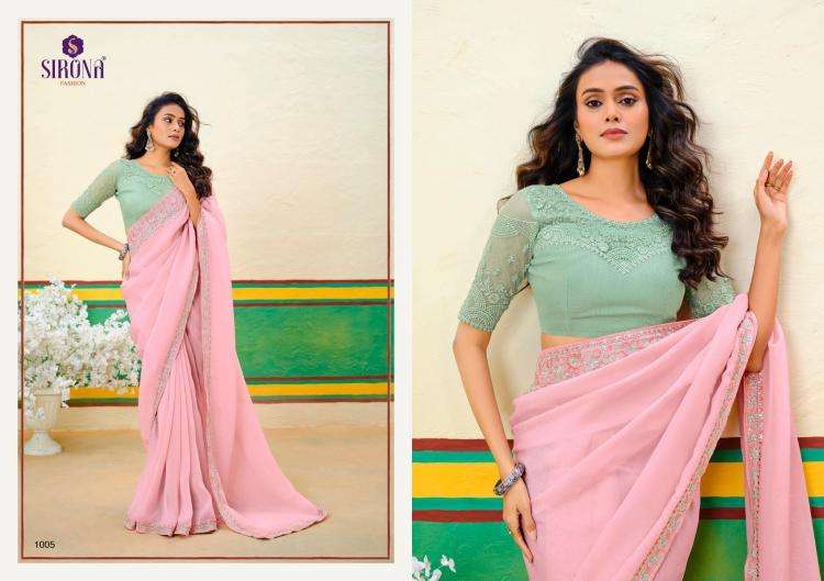 SIRONA FASHION PRESENTS ARISAA GEORGETTE ZARI SIMMER DESIGNER SAREE CATALOG WHOLESALER AND  EXPORTER 