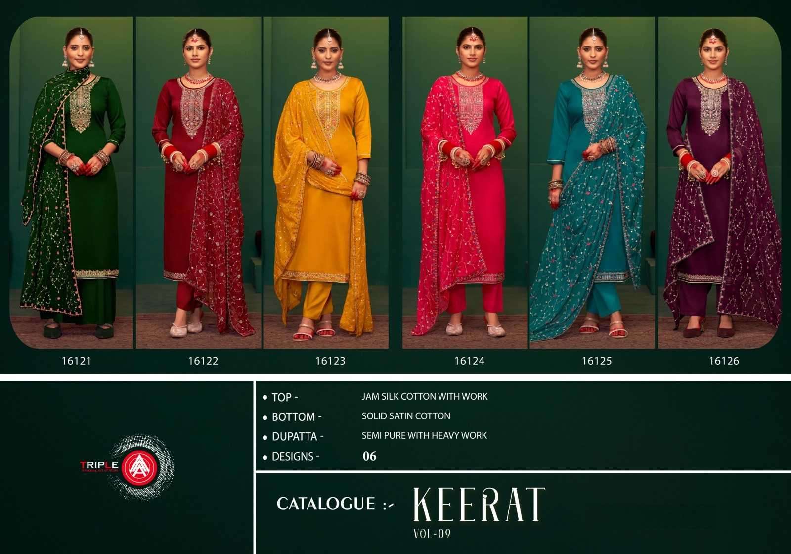 TRIPLE A PRESENTS KEERAT VOL-9 JAM SILK COTTON UNIQUE STYLE LADIES SUITS CATALOG WHOLESALER AND EXPORTER 