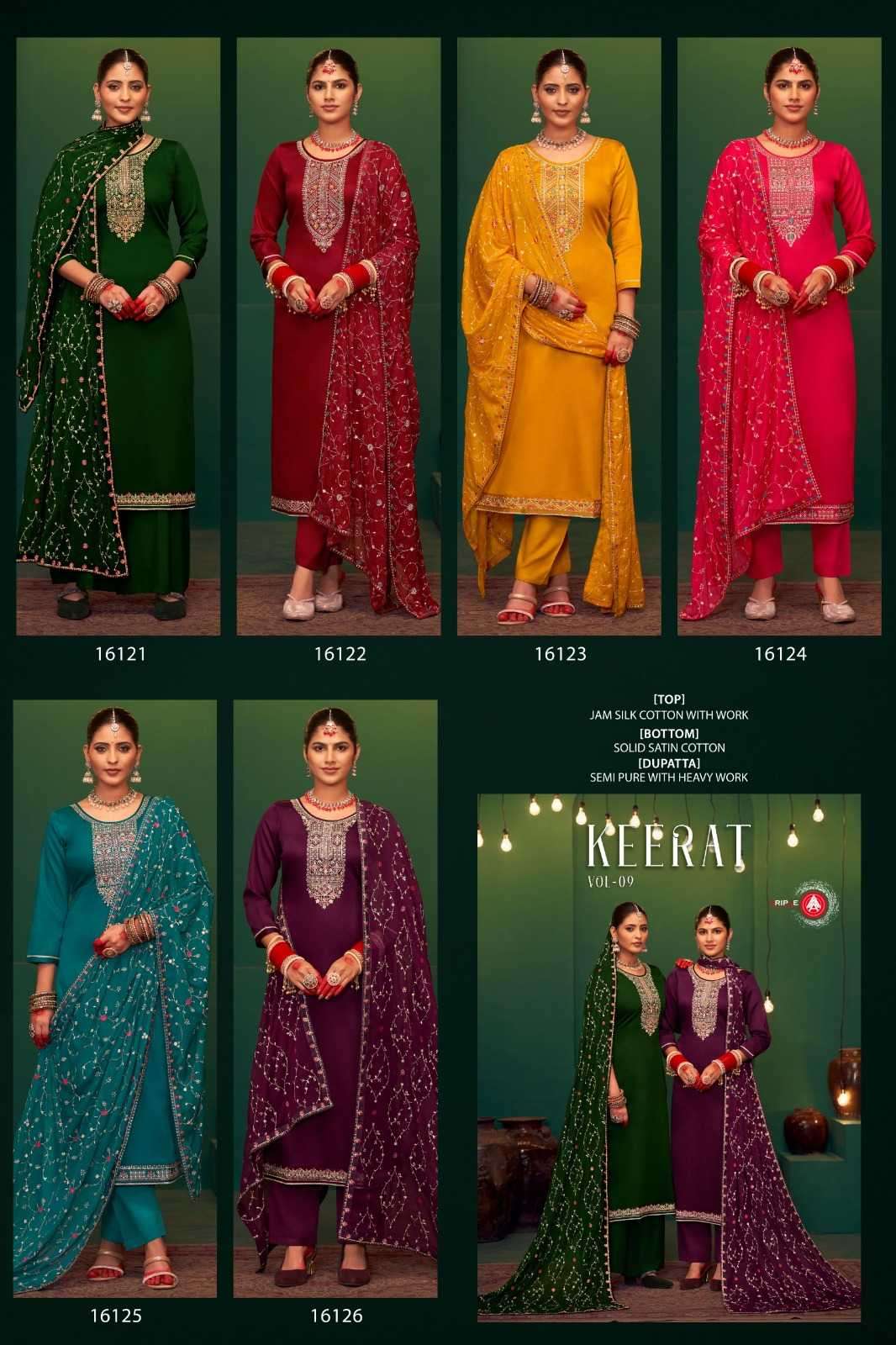 TRIPLE A PRESENTS KEERAT VOL-9 JAM SILK COTTON UNIQUE STYLE LADIES SUITS CATALOG WHOLESALER AND EXPORTER 