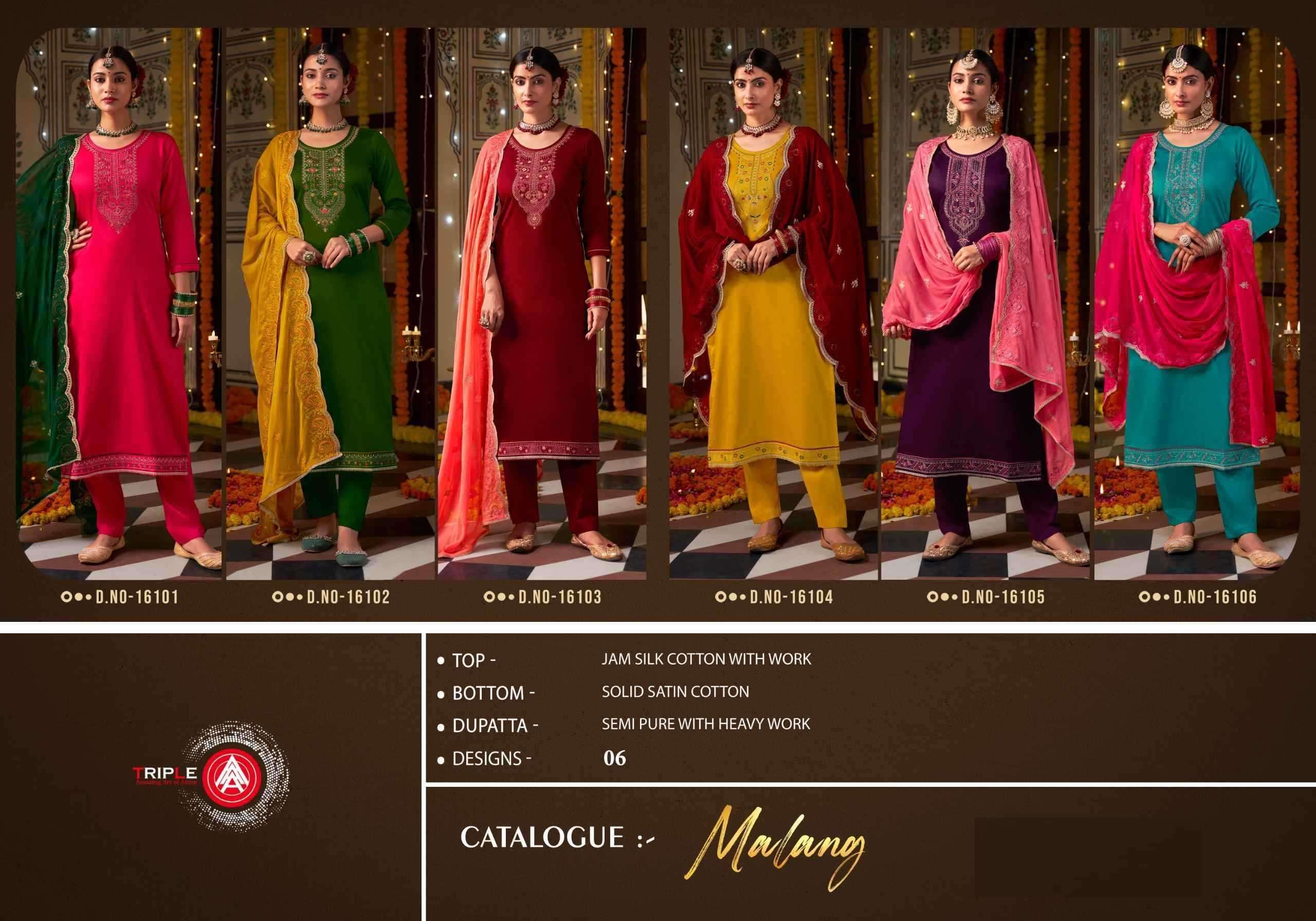 TRIPLE A PRESENTS MALANG COMFORTABLE JAM SILK COTTON LADIES SUITS CATALOG WHOLESALER AND EXPORTER 