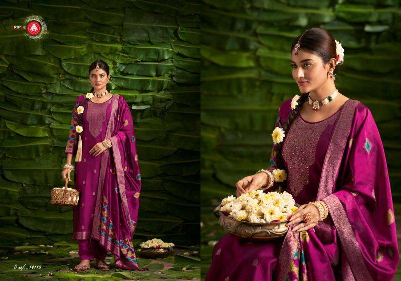 TRIPLE AAA PRESENTS  SAPTRANG VISCOSE JACQUARD FANCY TRENDY LADIES SUITS CATALOG WHOLESALER AND EXPORTER 