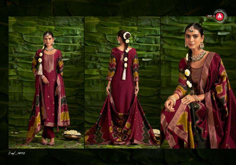 TRIPLE AAA PRESENTS  SAPTRANG VISCOSE JACQUARD FANCY TRENDY LADIES SUITS CATALOG WHOLESALER AND EXPORTER 