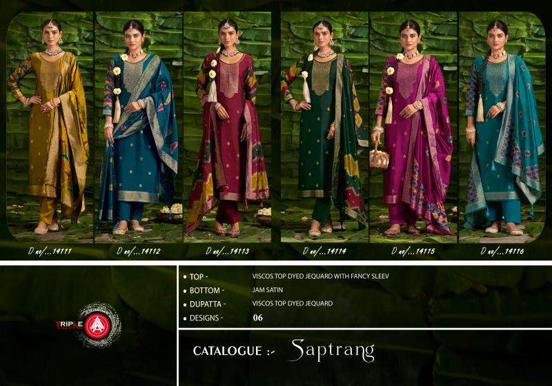 TRIPLE AAA PRESENTS  SAPTRANG VISCOSE JACQUARD FANCY TRENDY LADIES SUITS CATALOG WHOLESALER AND EXPORTER 