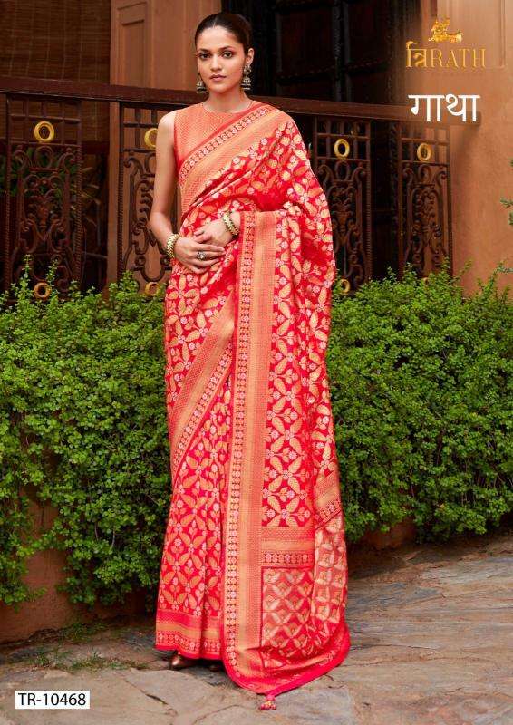 TRIRATH PRESENTS GATHA 10463-10470 VISCOSE SILK DESIGNER SAREE WITH BLOUSE CATALOG WHOLESALER AND EXPORTER 