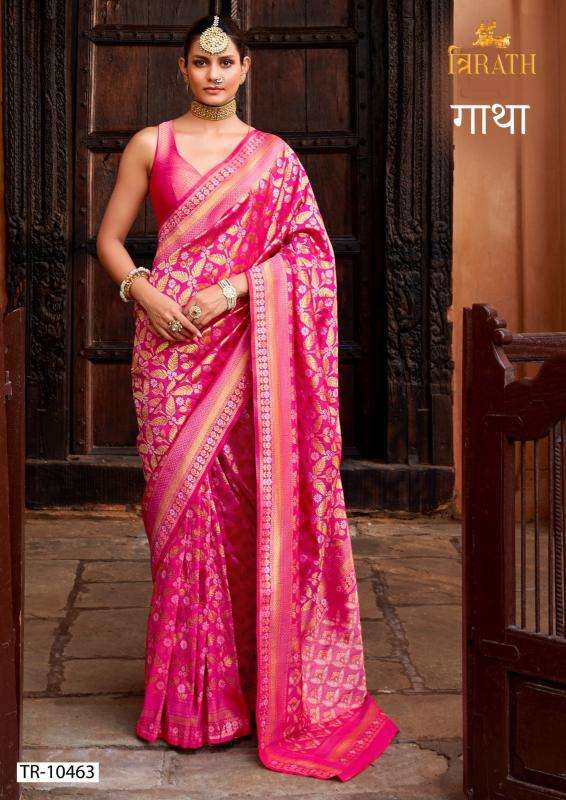 TRIRATH PRESENTS GATHA 10463-10470 VISCOSE SILK DESIGNER SAREE WITH BLOUSE CATALOG WHOLESALER AND EXPORTER 