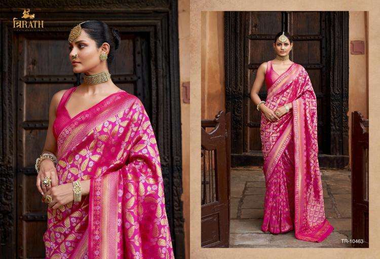 TRIRATH PRESENTS GATHA 10463-10470 VISCOSE SILK DESIGNER SAREE WITH BLOUSE CATALOG WHOLESALER AND EXPORTER 