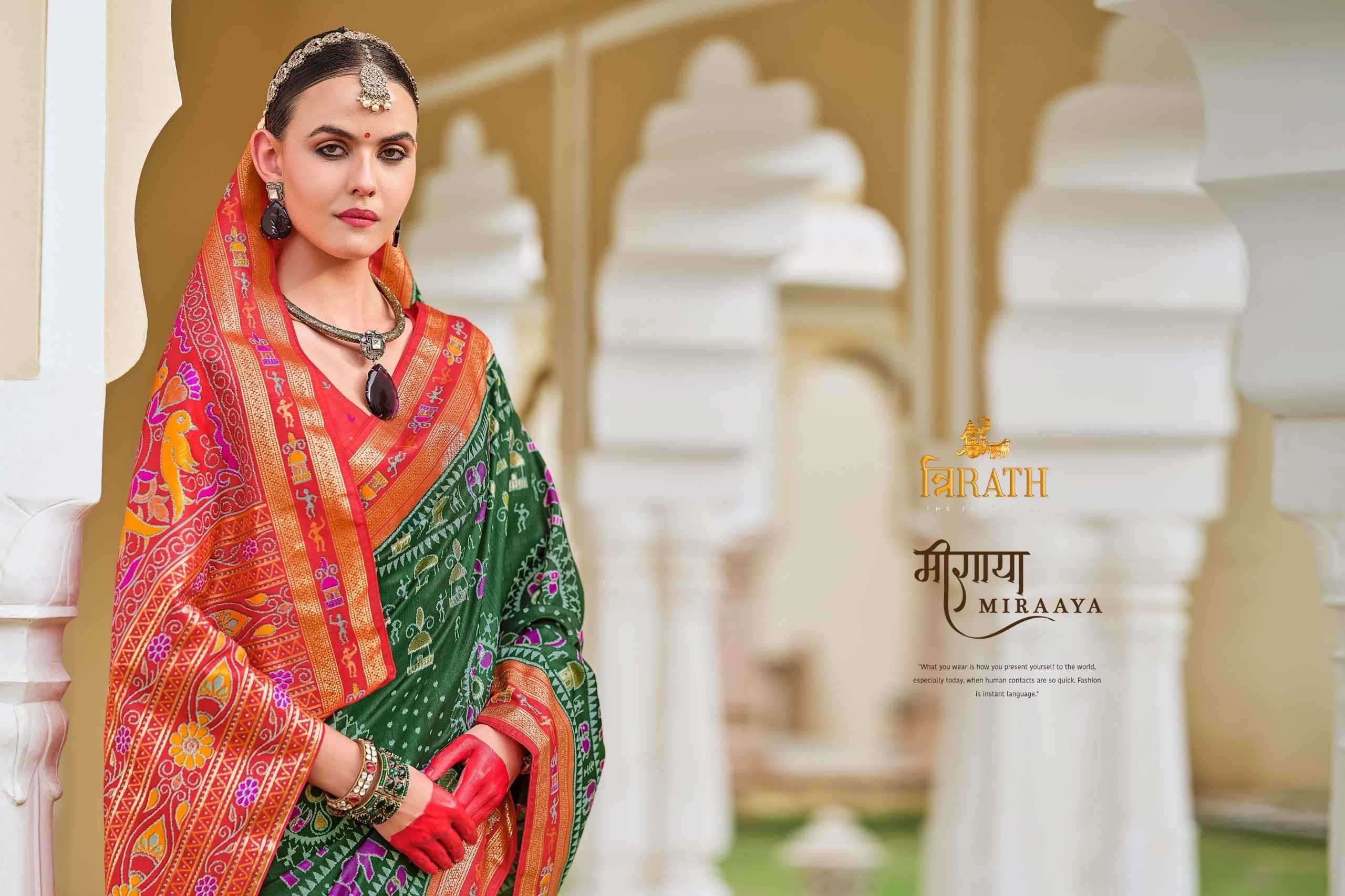TRIRATH PRESENTS MIRAAYA TRADITIONAL PRINT MERCERIZER SIGMA SILK UNIQUE SAREES CATALOG WHOLESALER AND EXPORTER 