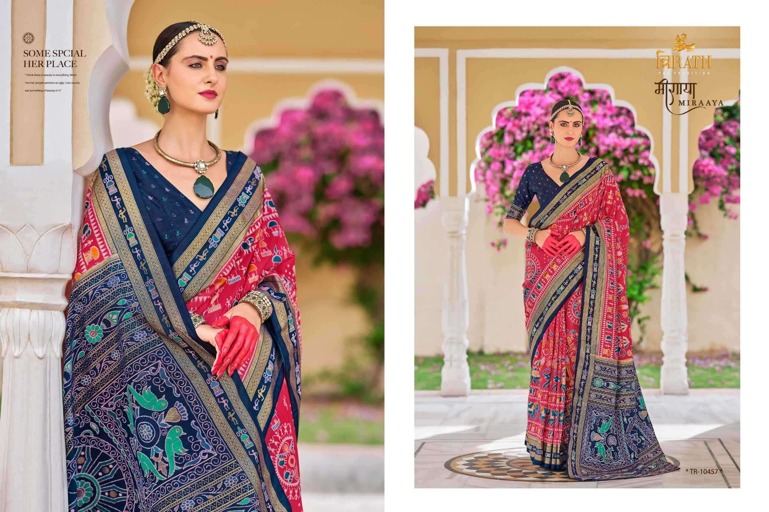 TRIRATH PRESENTS MIRAAYA TRADITIONAL PRINT MERCERIZER SIGMA SILK UNIQUE SAREES CATALOG WHOLESALER AND EXPORTER 