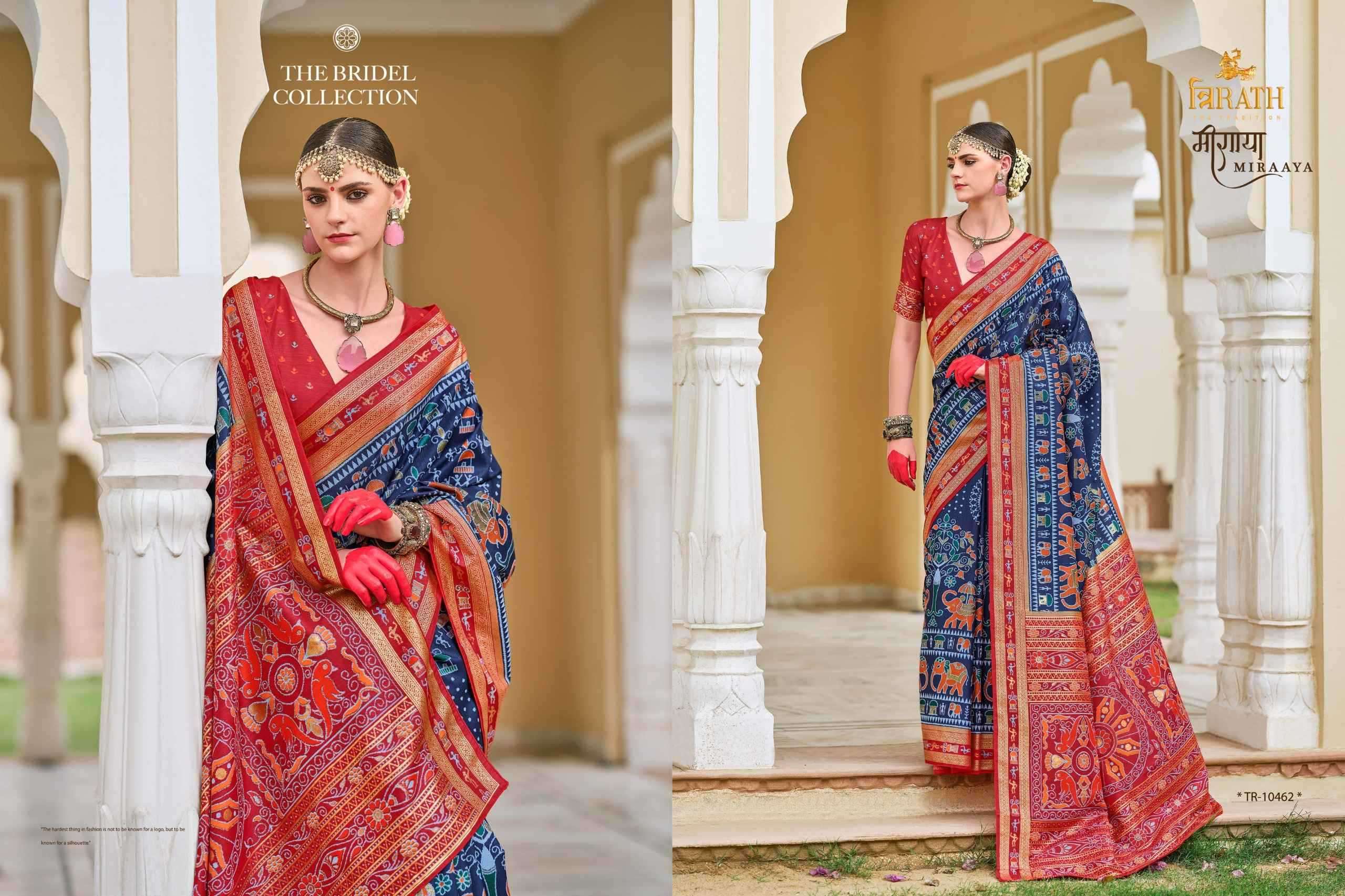 TRIRATH PRESENTS MIRAAYA TRADITIONAL PRINT MERCERIZER SIGMA SILK UNIQUE SAREES CATALOG WHOLESALER AND EXPORTER 