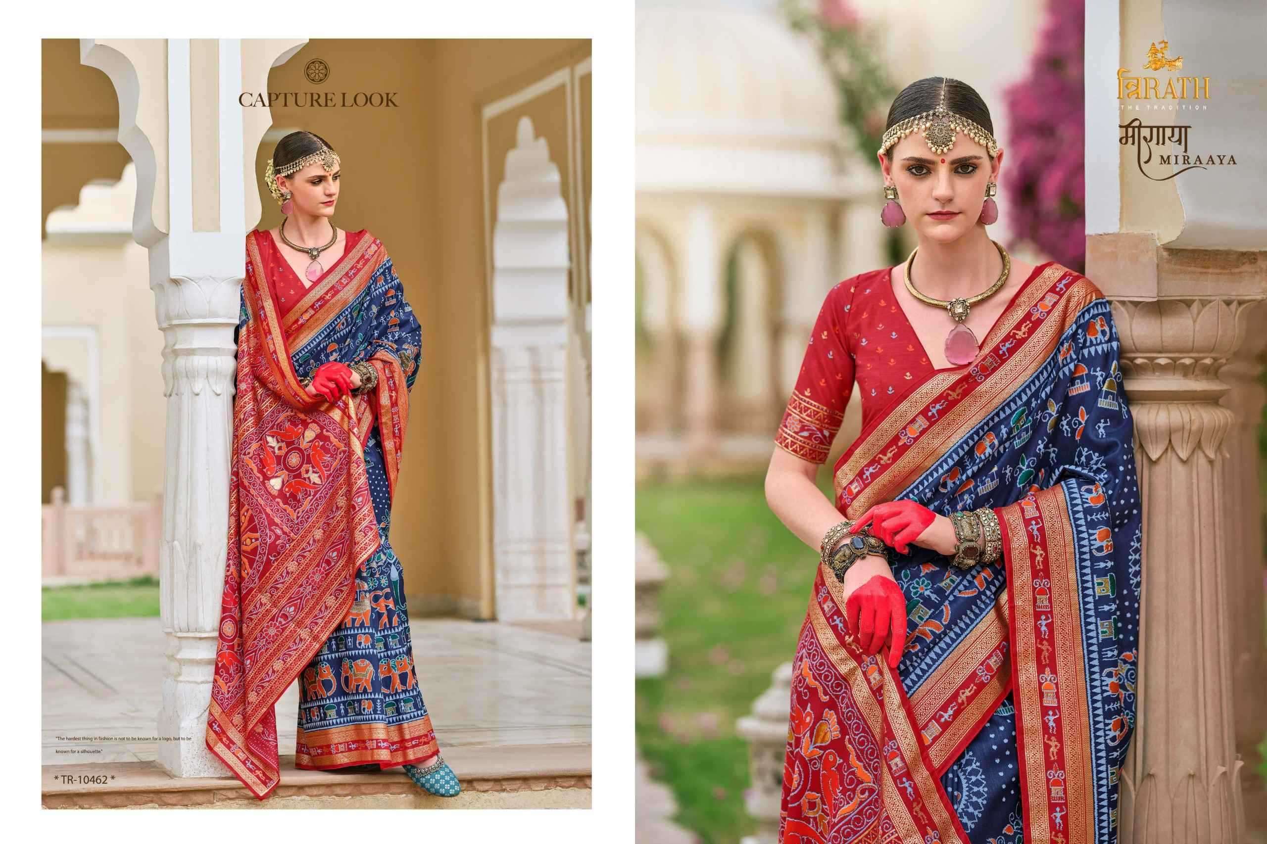 TRIRATH PRESENTS MIRAAYA TRADITIONAL PRINT MERCERIZER SIGMA SILK UNIQUE SAREES CATALOG WHOLESALER AND EXPORTER 