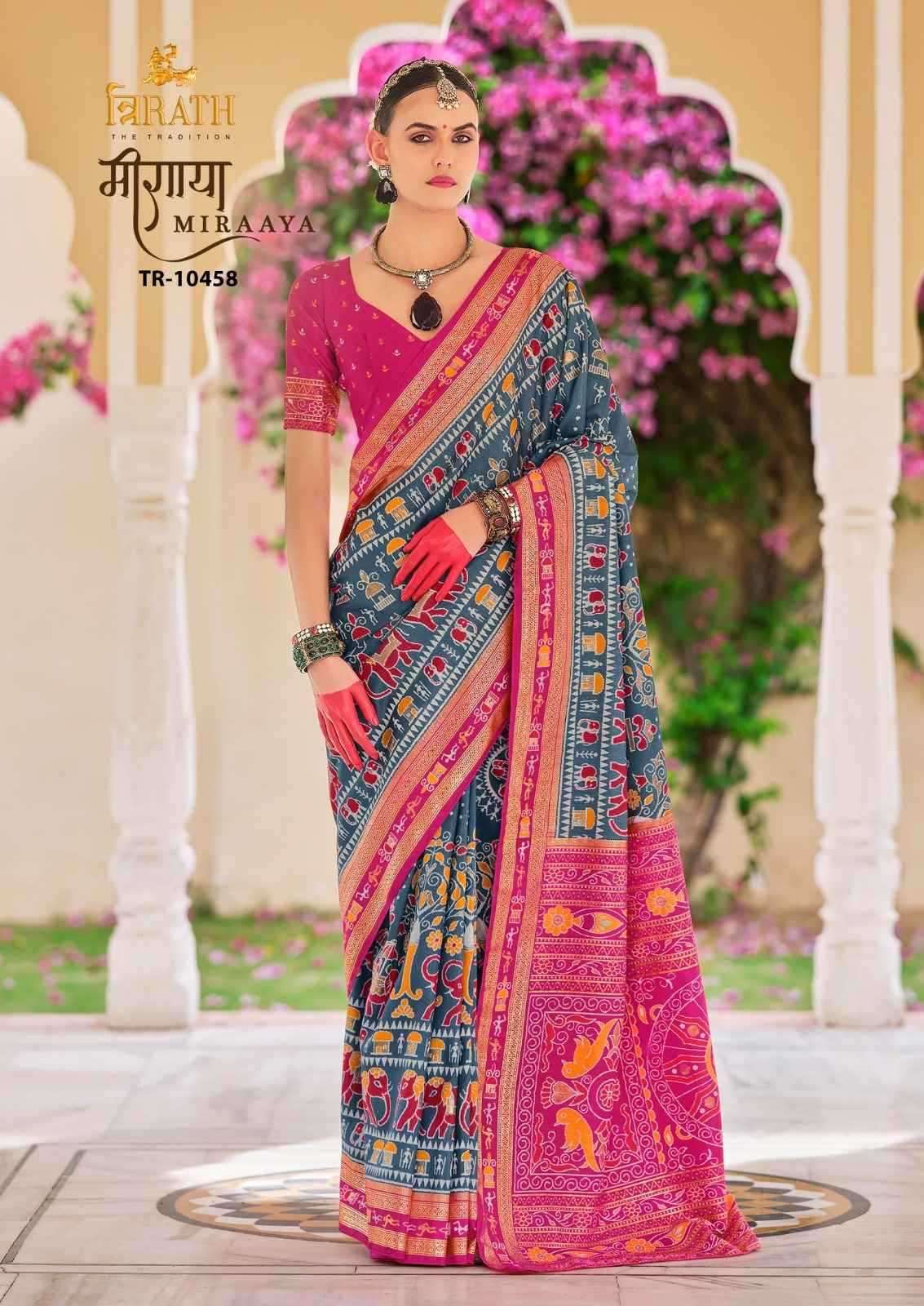 TRIRATH PRESENTS MIRAAYA TRADITIONAL PRINT MERCERIZER SIGMA SILK UNIQUE SAREES CATALOG WHOLESALER AND EXPORTER 