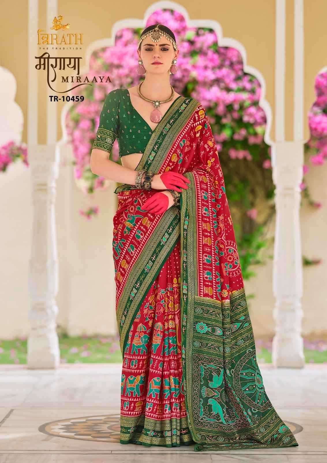 TRIRATH PRESENTS MIRAAYA TRADITIONAL PRINT MERCERIZER SIGMA SILK UNIQUE SAREES CATALOG WHOLESALER AND EXPORTER 
