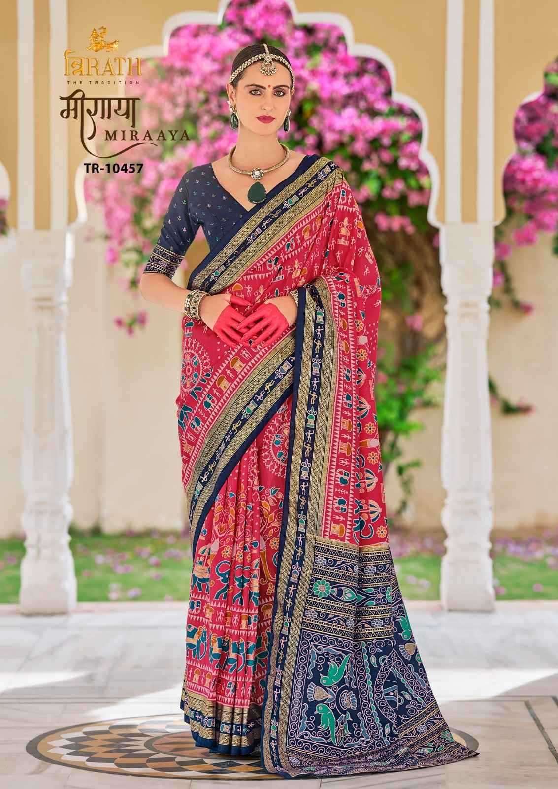 TRIRATH PRESENTS MIRAAYA TRADITIONAL PRINT MERCERIZER SIGMA SILK UNIQUE SAREES CATALOG WHOLESALER AND EXPORTER 