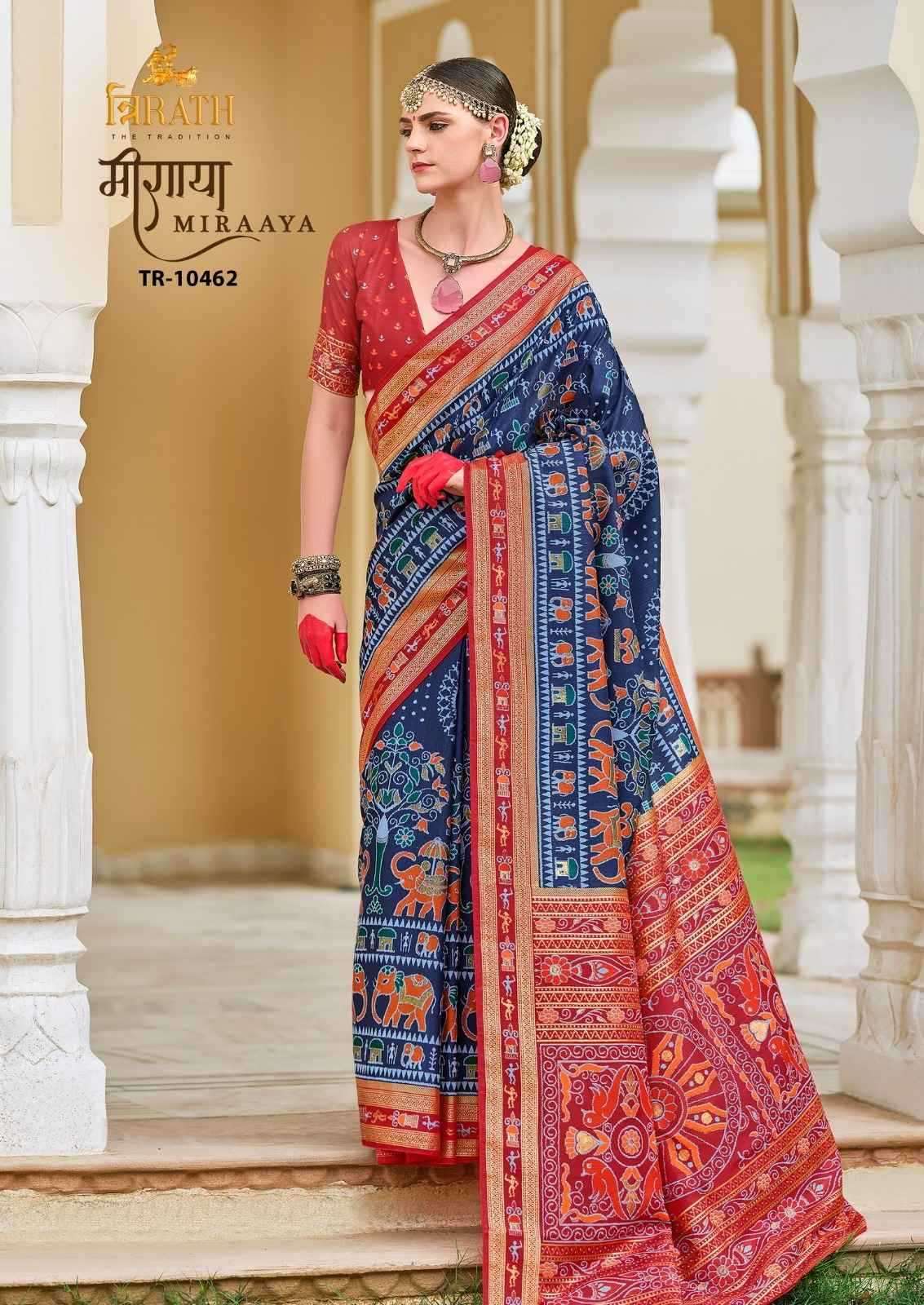 TRIRATH PRESENTS MIRAAYA TRADITIONAL PRINT MERCERIZER SIGMA SILK UNIQUE SAREES CATALOG WHOLESALER AND EXPORTER 