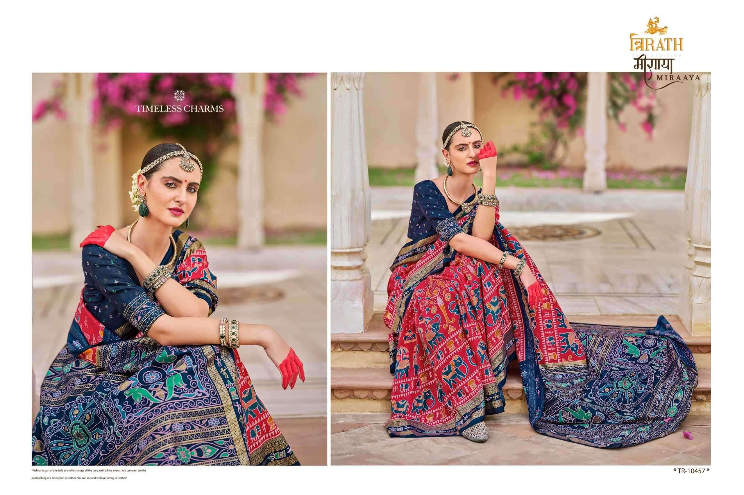 TRIRATH PRESENTS MIRAAYA TRADITIONAL PRINT MERCERIZER SIGMA SILK UNIQUE SAREES CATALOG WHOLESALER AND EXPORTER 