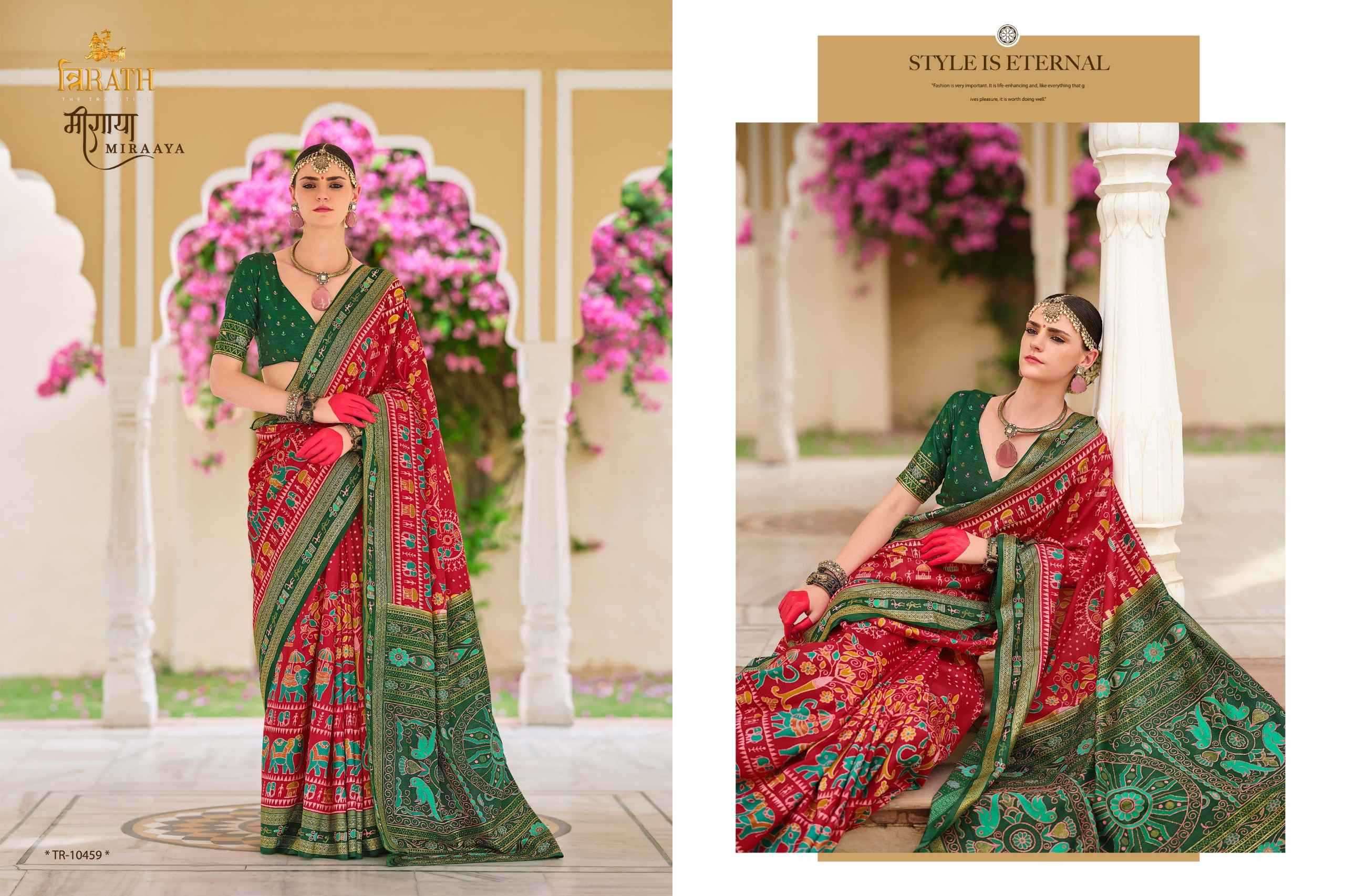 TRIRATH PRESENTS MIRAAYA TRADITIONAL PRINT MERCERIZER SIGMA SILK UNIQUE SAREES CATALOG WHOLESALER AND EXPORTER 