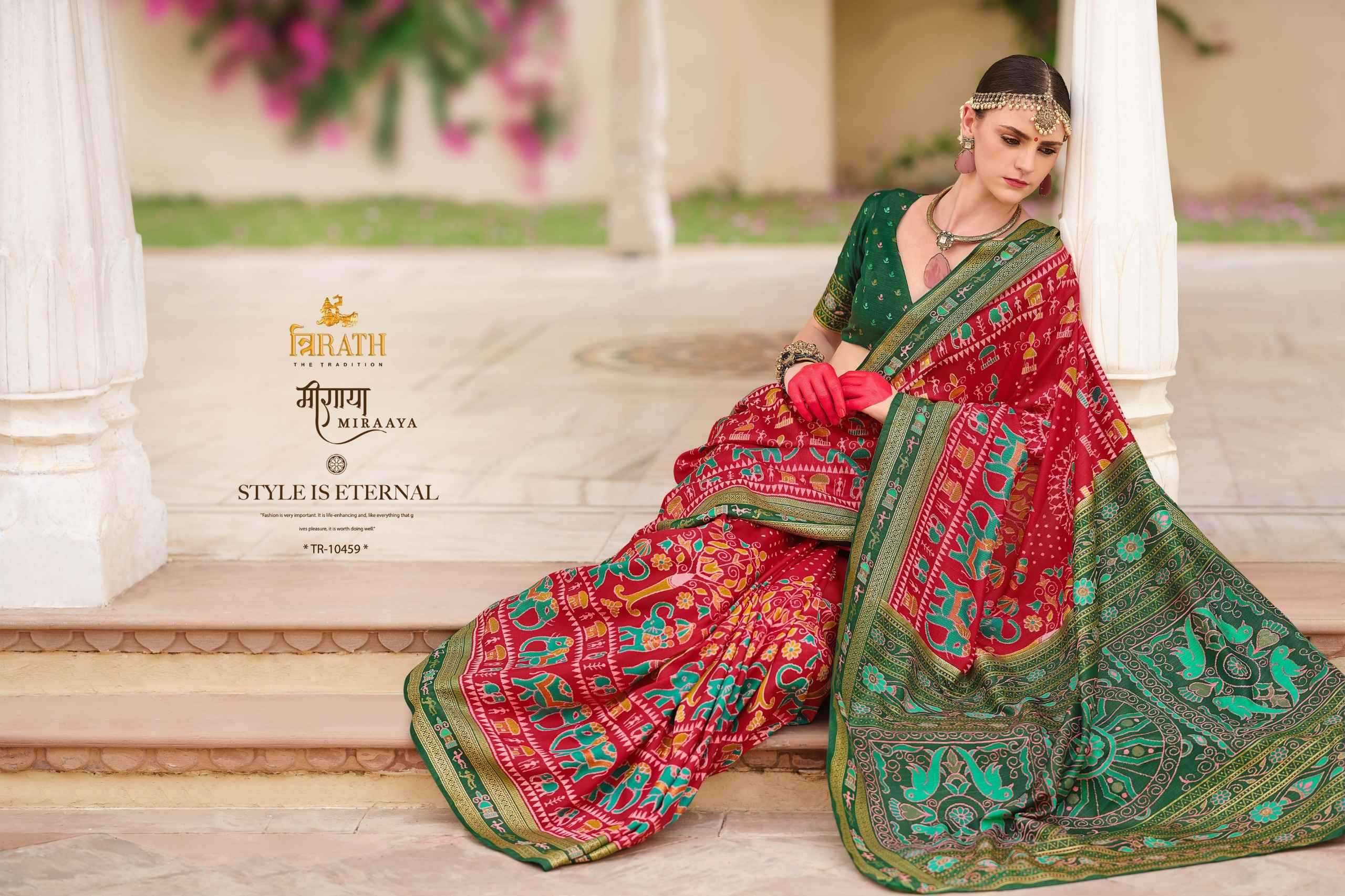 TRIRATH PRESENTS MIRAAYA TRADITIONAL PRINT MERCERIZER SIGMA SILK UNIQUE SAREES CATALOG WHOLESALER AND EXPORTER 