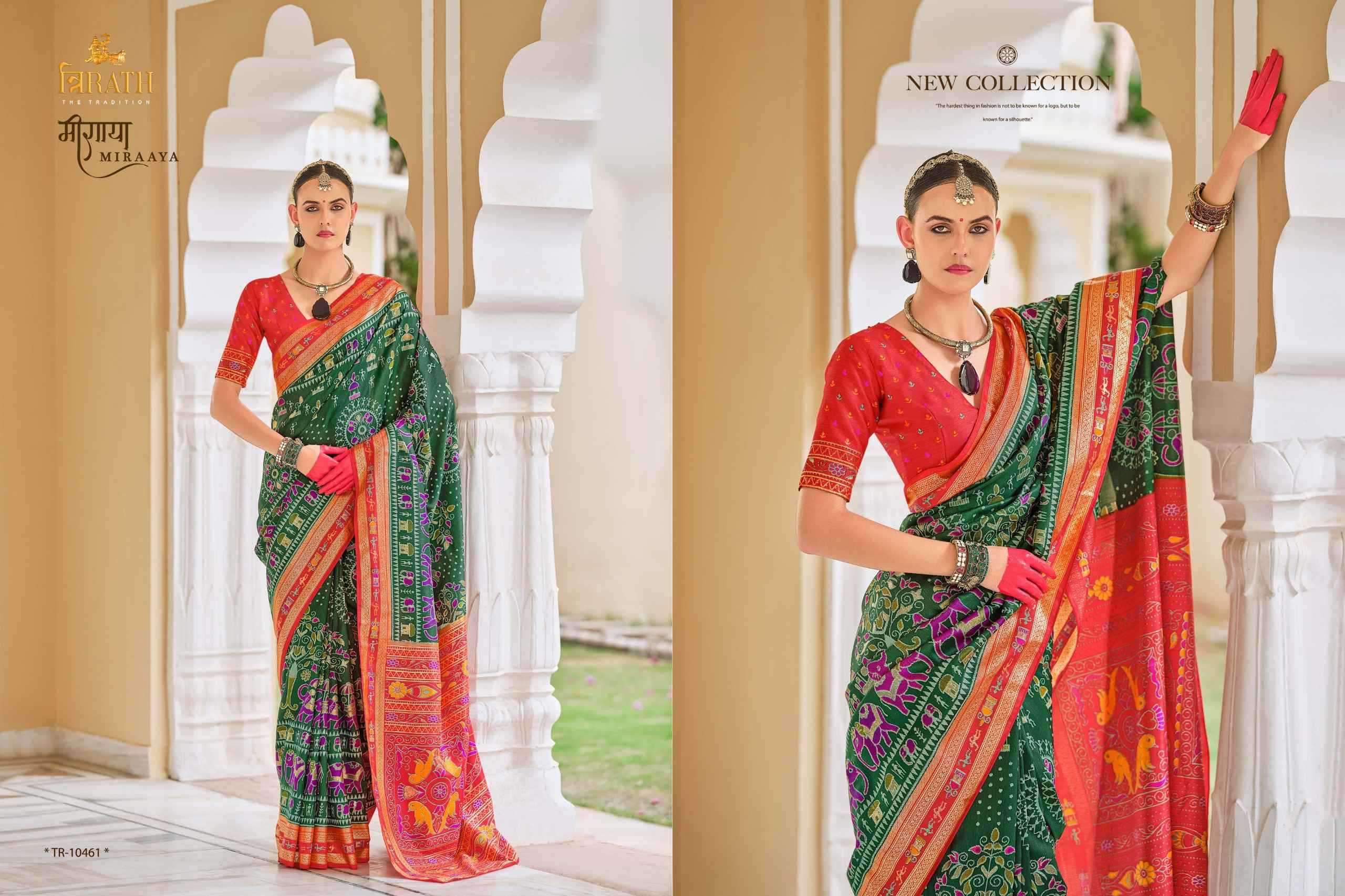 TRIRATH PRESENTS MIRAAYA TRADITIONAL PRINT MERCERIZER SIGMA SILK UNIQUE SAREES CATALOG WHOLESALER AND EXPORTER 