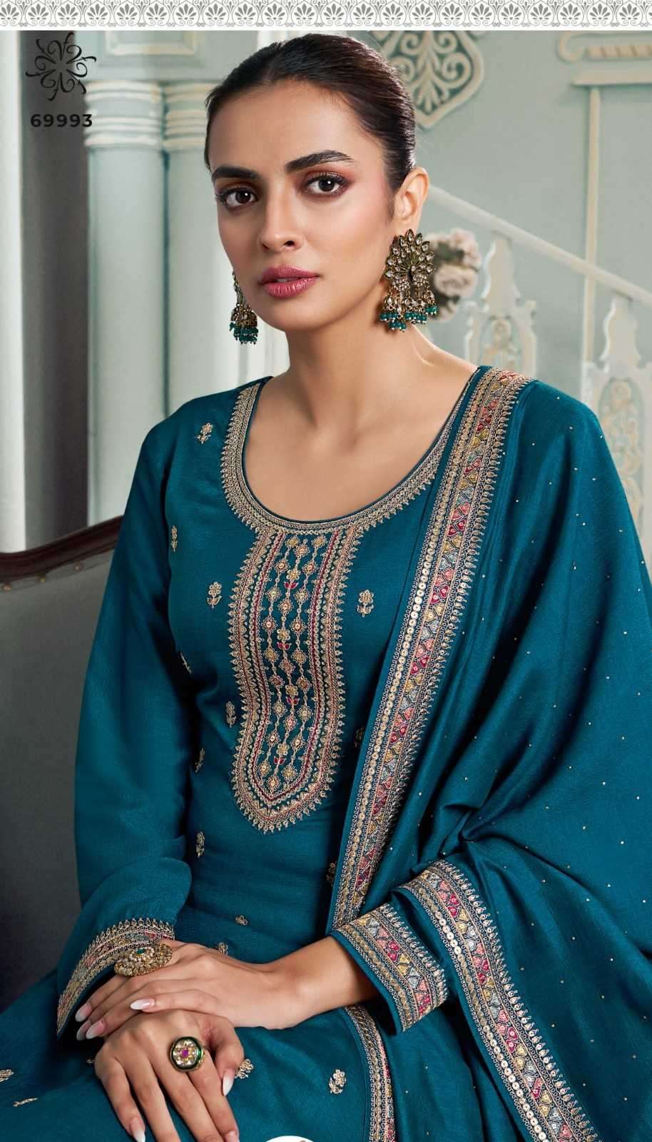 VINAY PRESENTS MEENA KULEESH EMBROIDERY SILK GEORGETTE 3PCS SALWAR SUITS CATALOG WHOLESALER AND EXPORTER 