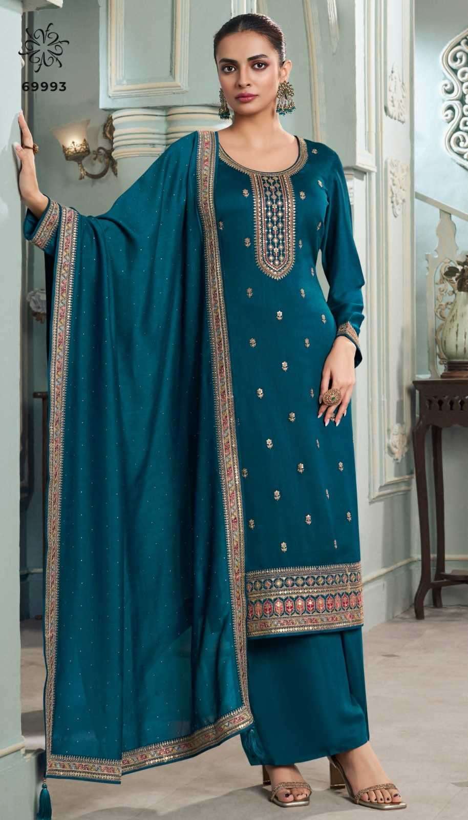 VINAY PRESENTS MEENA KULEESH EMBROIDERY SILK GEORGETTE 3PCS SALWAR SUITS CATALOG WHOLESALER AND EXPORTER 