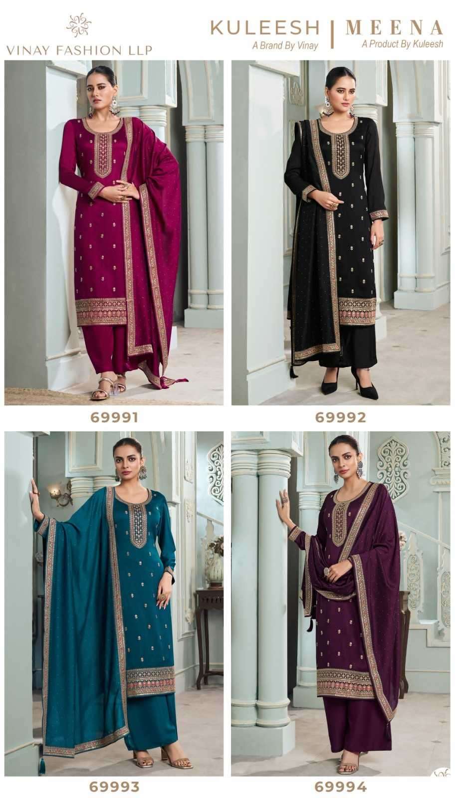 VINAY PRESENTS MEENA KULEESH EMBROIDERY SILK GEORGETTE 3PCS SALWAR SUITS CATALOG WHOLESALER AND EXPORTER 