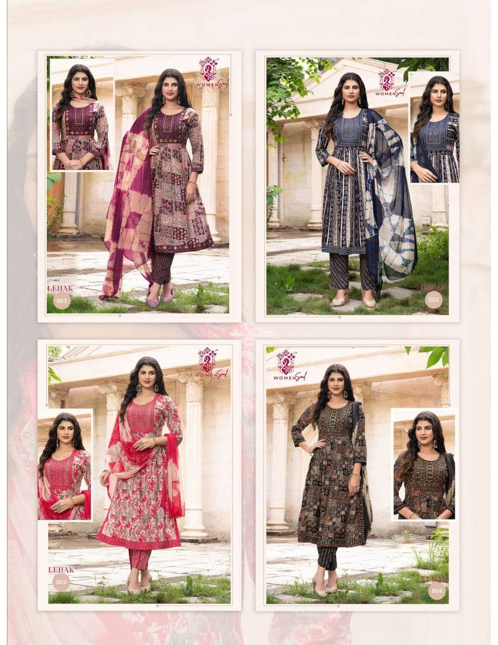 WOMAN SOUL PRESENTS LEHAK VOL-1 DESIGNER FOIL PRINTED NAYRA CUT KURTIS CATALOG WHOLESALER AND EXPORTER 
