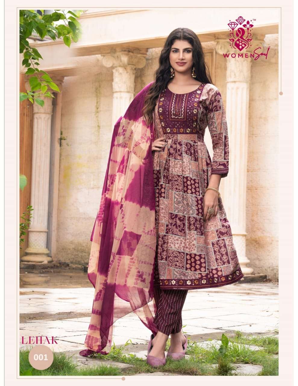 WOMAN SOUL PRESENTS LEHAK VOL-1 DESIGNER FOIL PRINTED NAYRA CUT KURTIS CATALOG WHOLESALER AND EXPORTER 