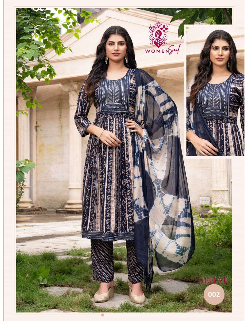 WOMAN SOUL PRESENTS LEHAK VOL-1 DESIGNER FOIL PRINTED NAYRA CUT KURTIS CATALOG WHOLESALER AND EXPORTER 