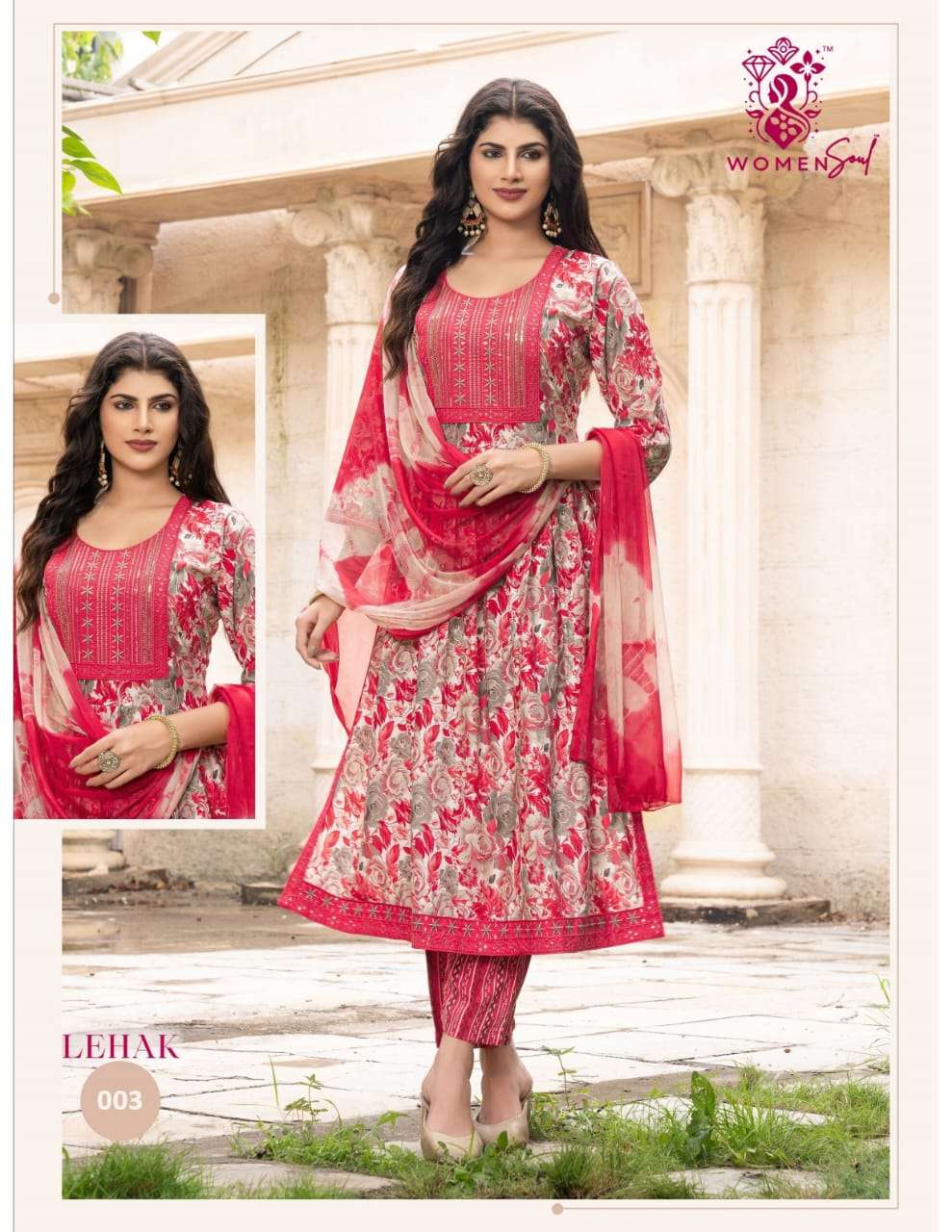 WOMAN SOUL PRESENTS LEHAK VOL-1 DESIGNER FOIL PRINTED NAYRA CUT KURTIS CATALOG WHOLESALER AND EXPORTER 
