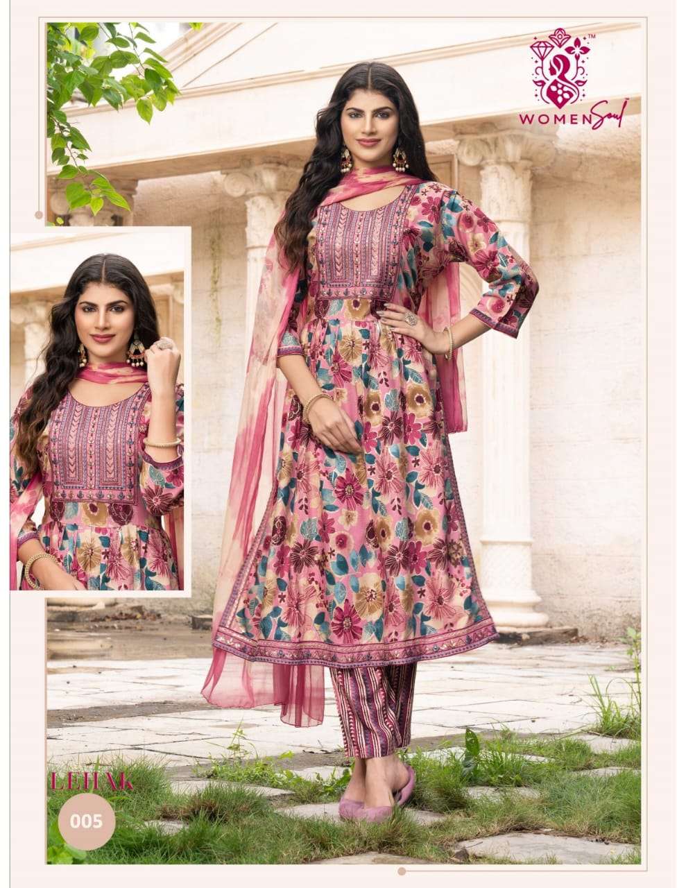 WOMAN SOUL PRESENTS LEHAK VOL-1 DESIGNER FOIL PRINTED NAYRA CUT KURTIS CATALOG WHOLESALER AND EXPORTER 
